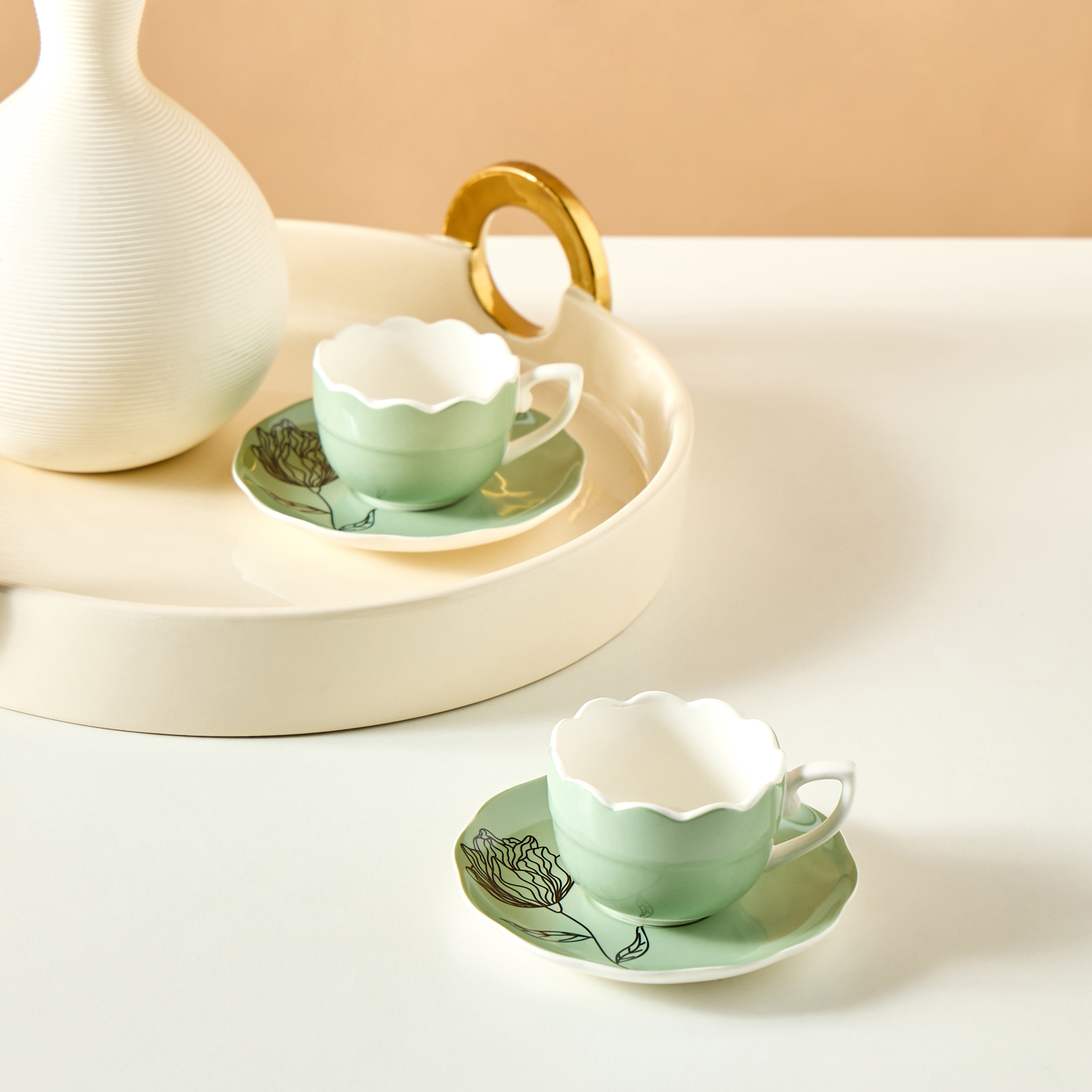 Floral Print 4-Piece Cup and Saucer Set-household-dining-teaandcoffee-teaandcoffeesets-image-1