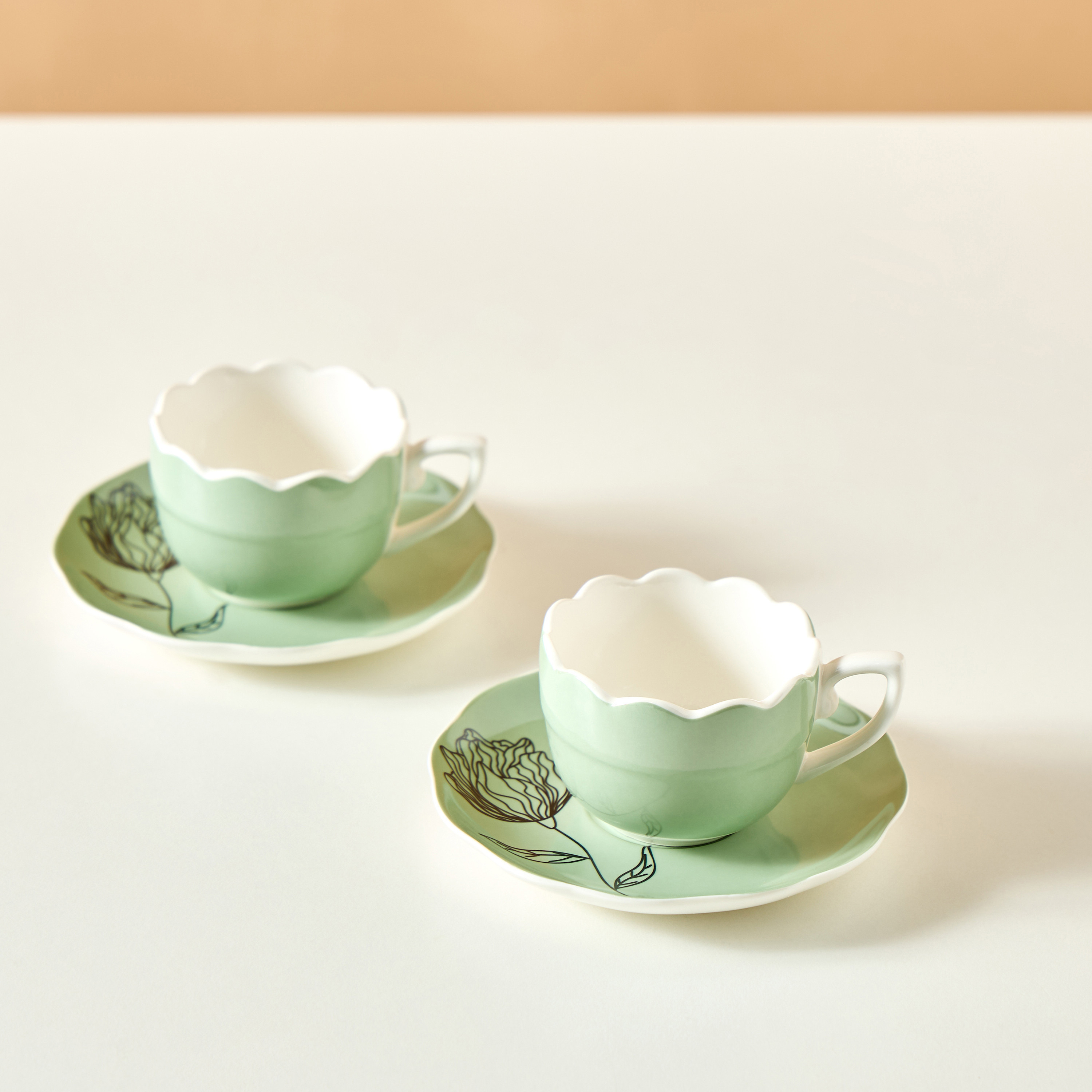 Floral Print 4-Piece Cup and Saucer Set-household-dining-teaandcoffee-teaandcoffeesets-image-3