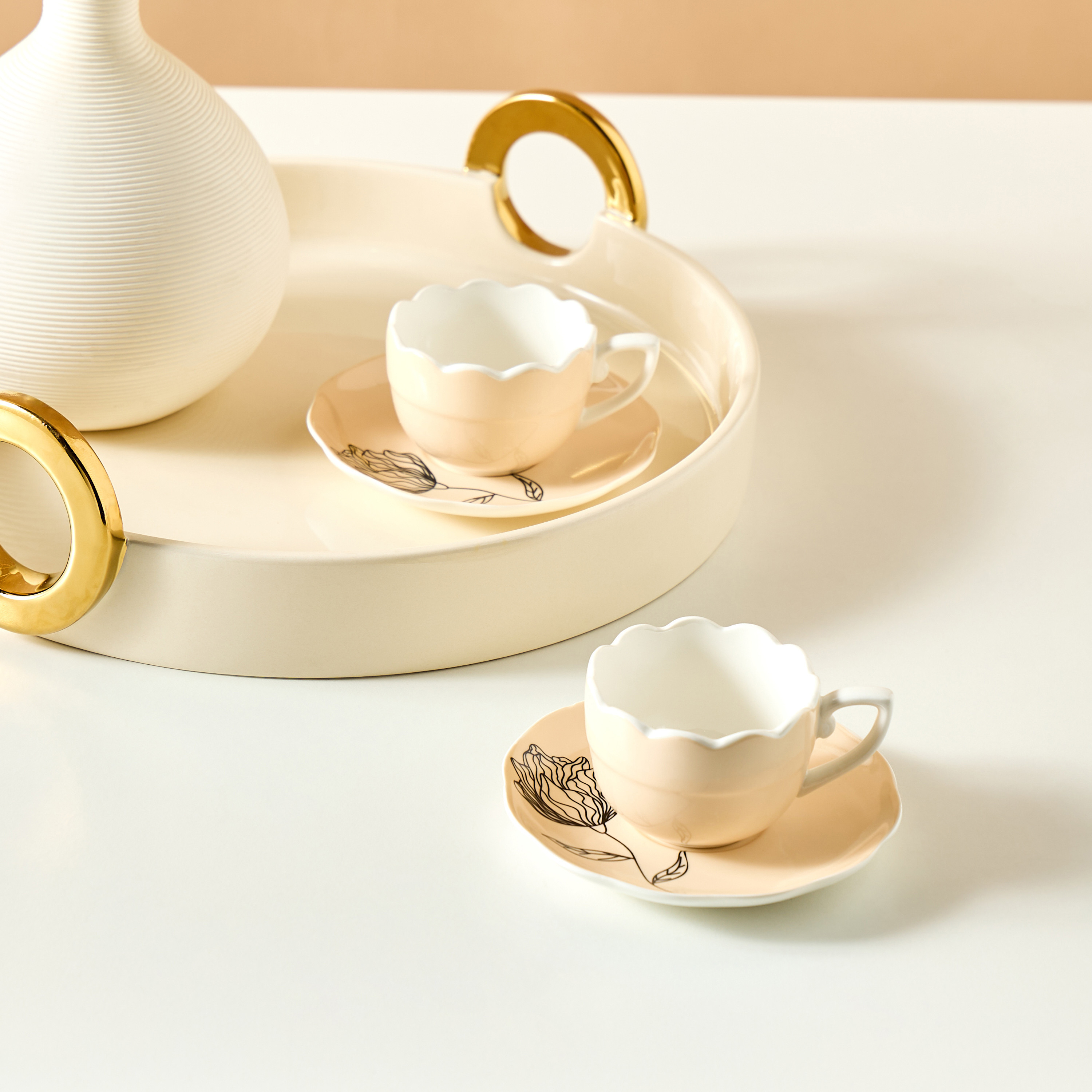 Floral Print 4-Piece Cup and Saucer Set-household-dining-teaandcoffee-teaandcoffeesets-image-1