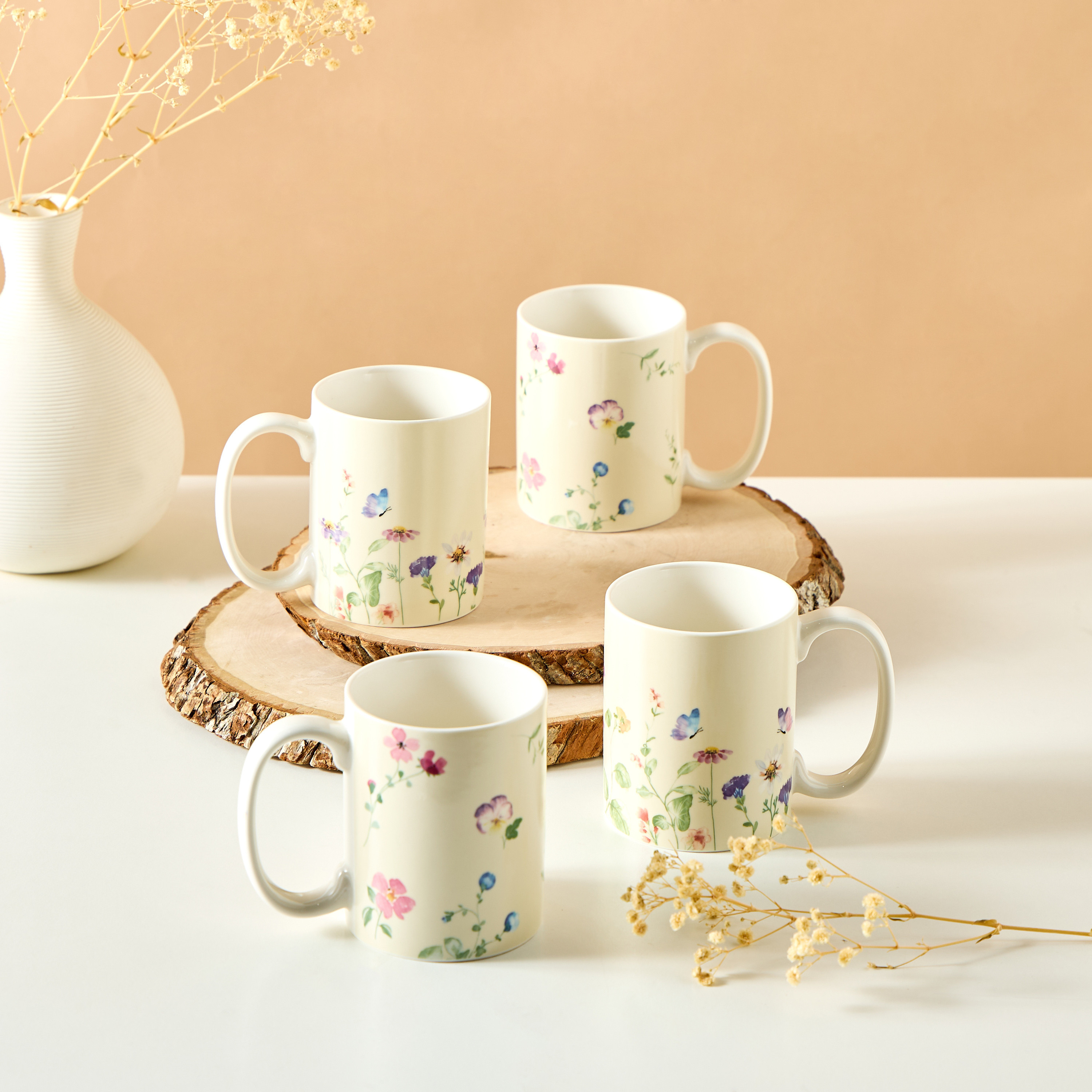 Floral Print 4-Piece Mug with Handle Set - 350 ml-household-dining-teaandcoffee-teaandcoffeesets-image-1