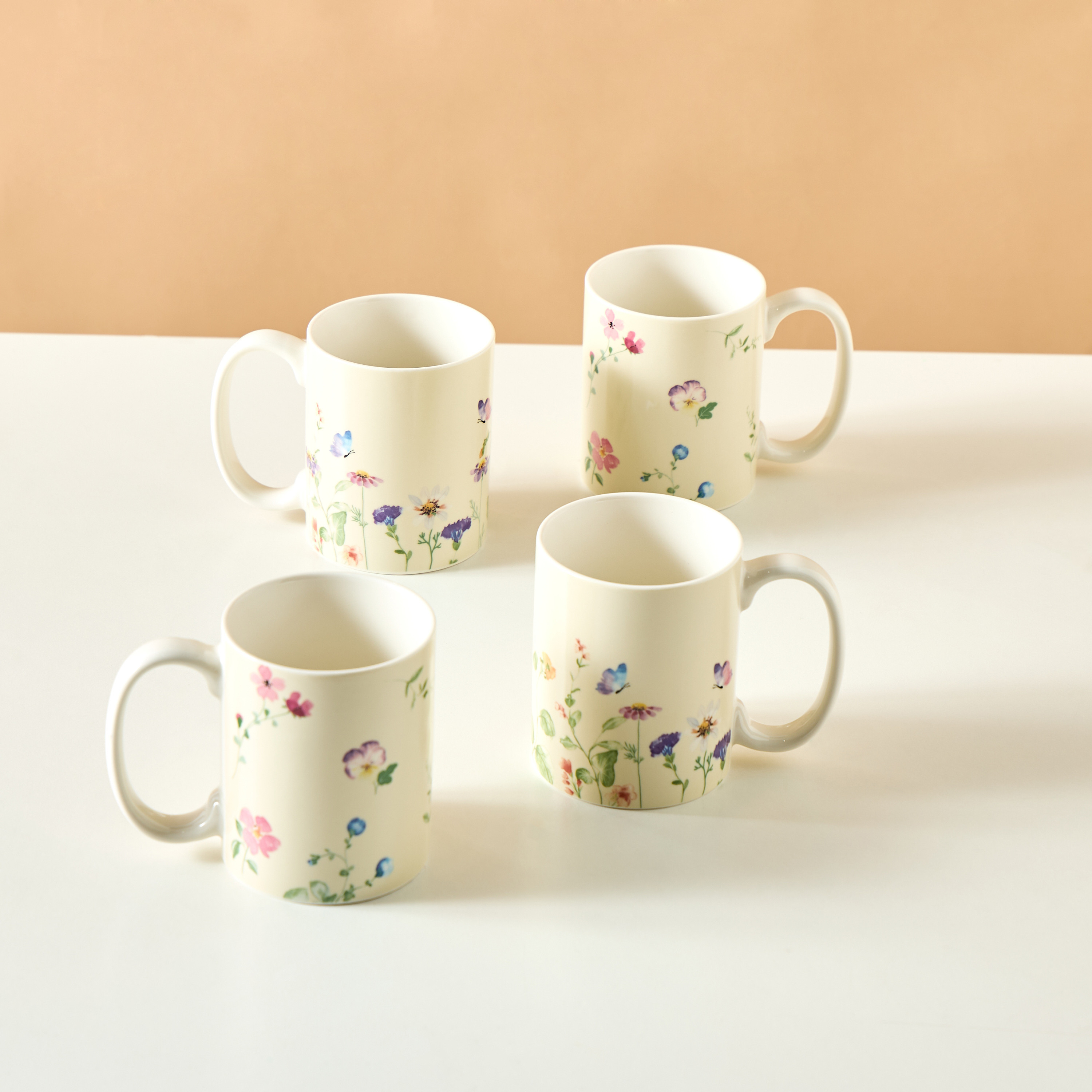 Floral Print 4-Piece Mug with Handle Set - 350 ml-household-dining-teaandcoffee-teaandcoffeesets-image-2
