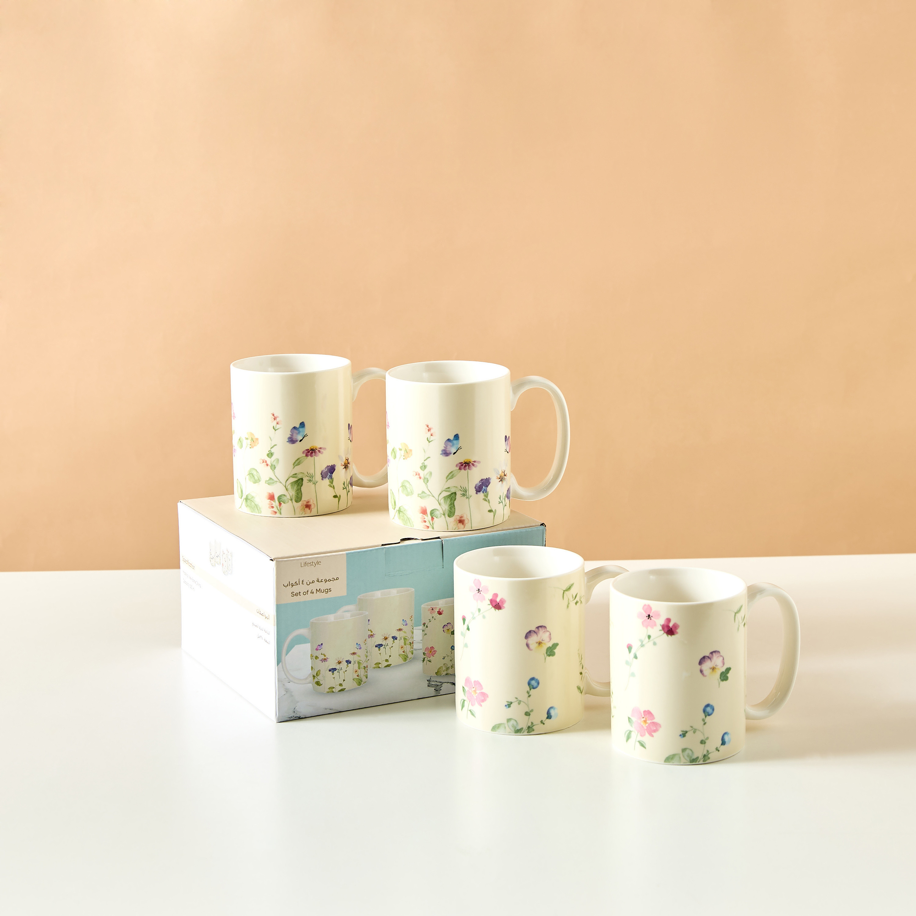 Floral Print 4-Piece Mug with Handle Set - 350 ml-household-dining-teaandcoffee-teaandcoffeesets-image-5