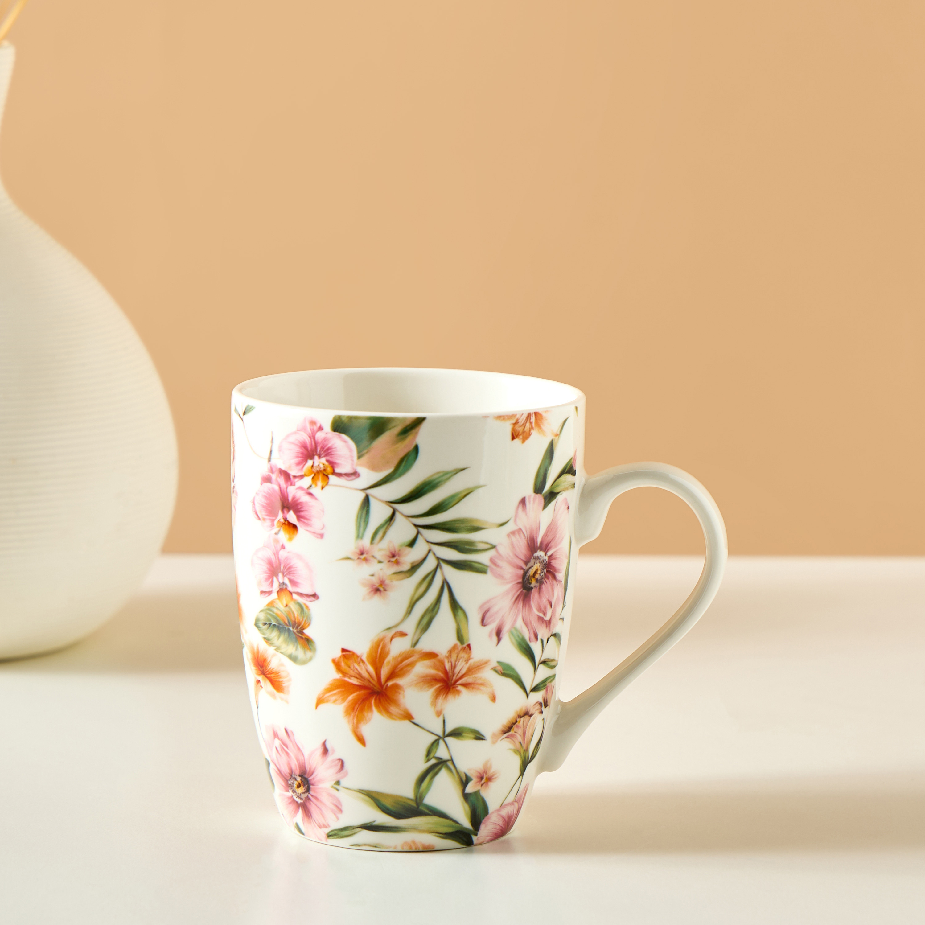 Floral Printed New Bone China Mug - 340 ml-household-dining-teaandcoffee-mugsandcups-image-1