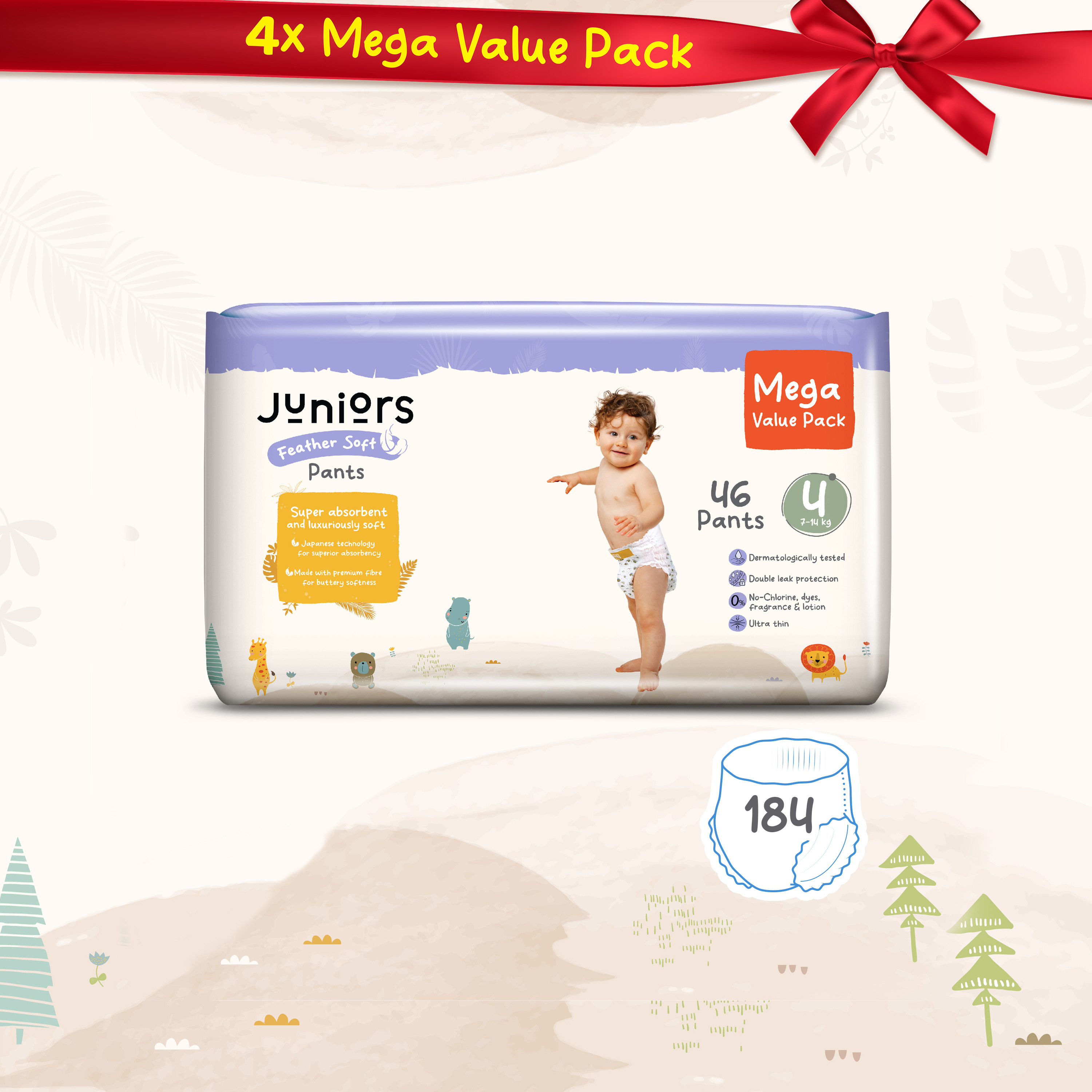 Juniors 184-Piece Pant Style Diapers Size 4 (7-14 kg) Feather Soft Bundle Pack-baby-diapering-diapers-image-1