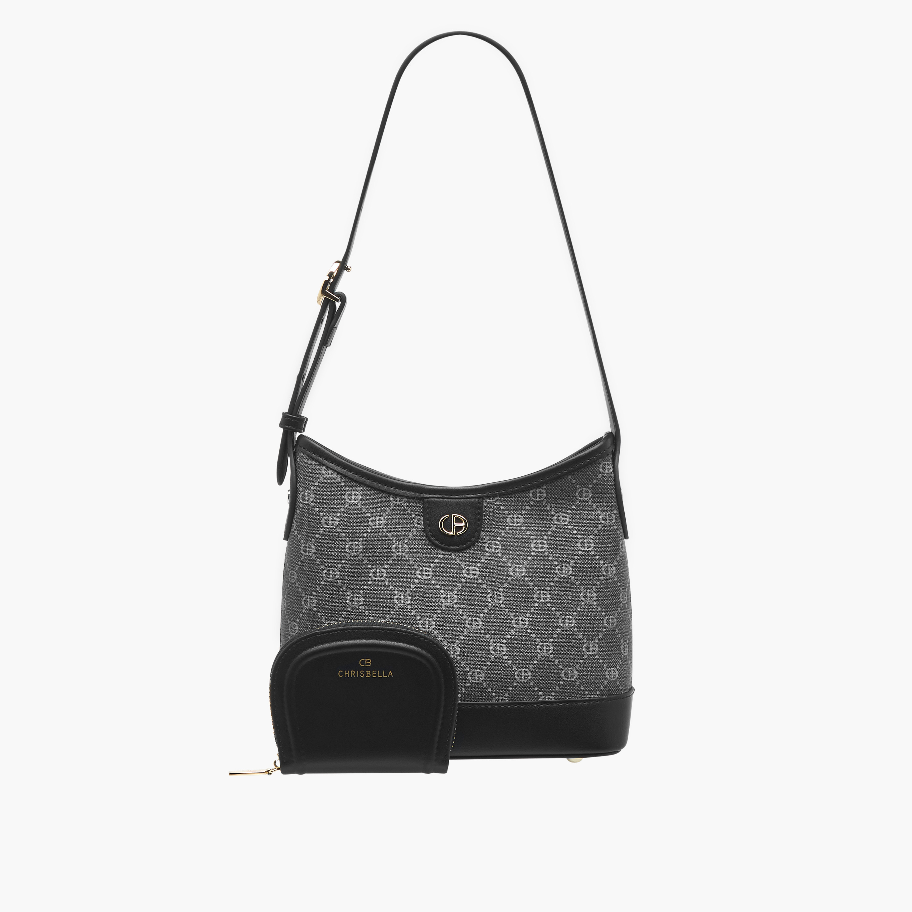 شنطة هوبو بحزام قابل للتعديل وطبعات مونوجرام ومحفظة من كريسبيلا-women-bagsandwallets-handbags-image-1