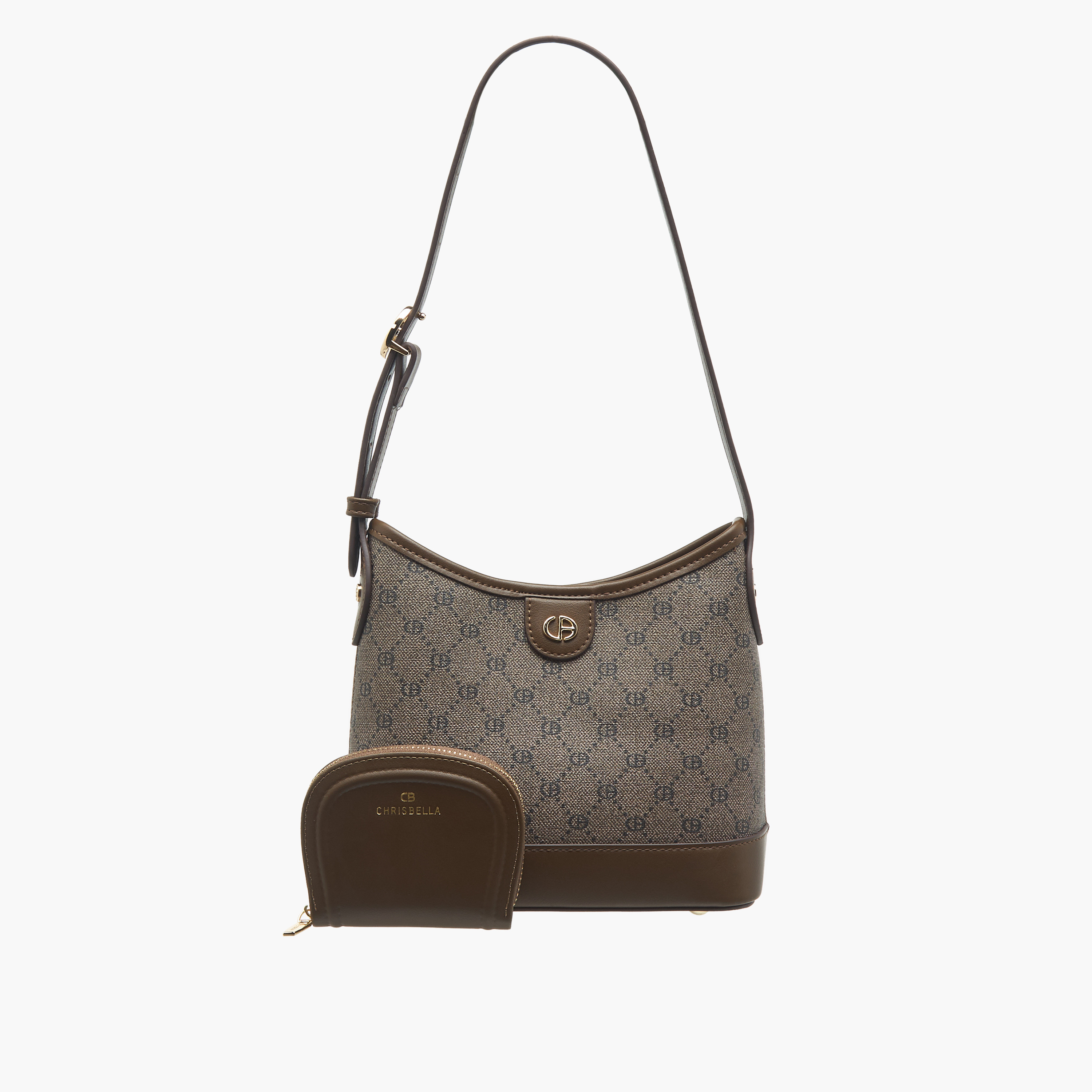 Chrisbella Monogram Print Hobo Bag with Adjustable Strap and Wallet-women-bagsandwallets-handbags-image-1