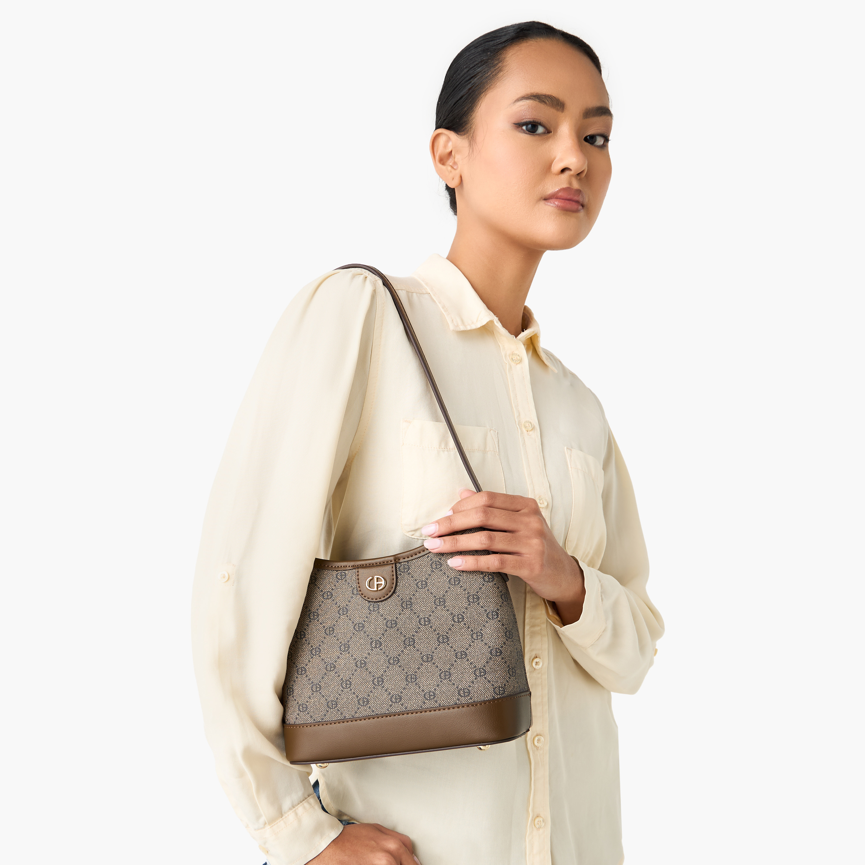 Chrisbella Monogram Print Hobo Bag with Adjustable Strap and Wallet-women-bagsandwallets-handbags-image-2