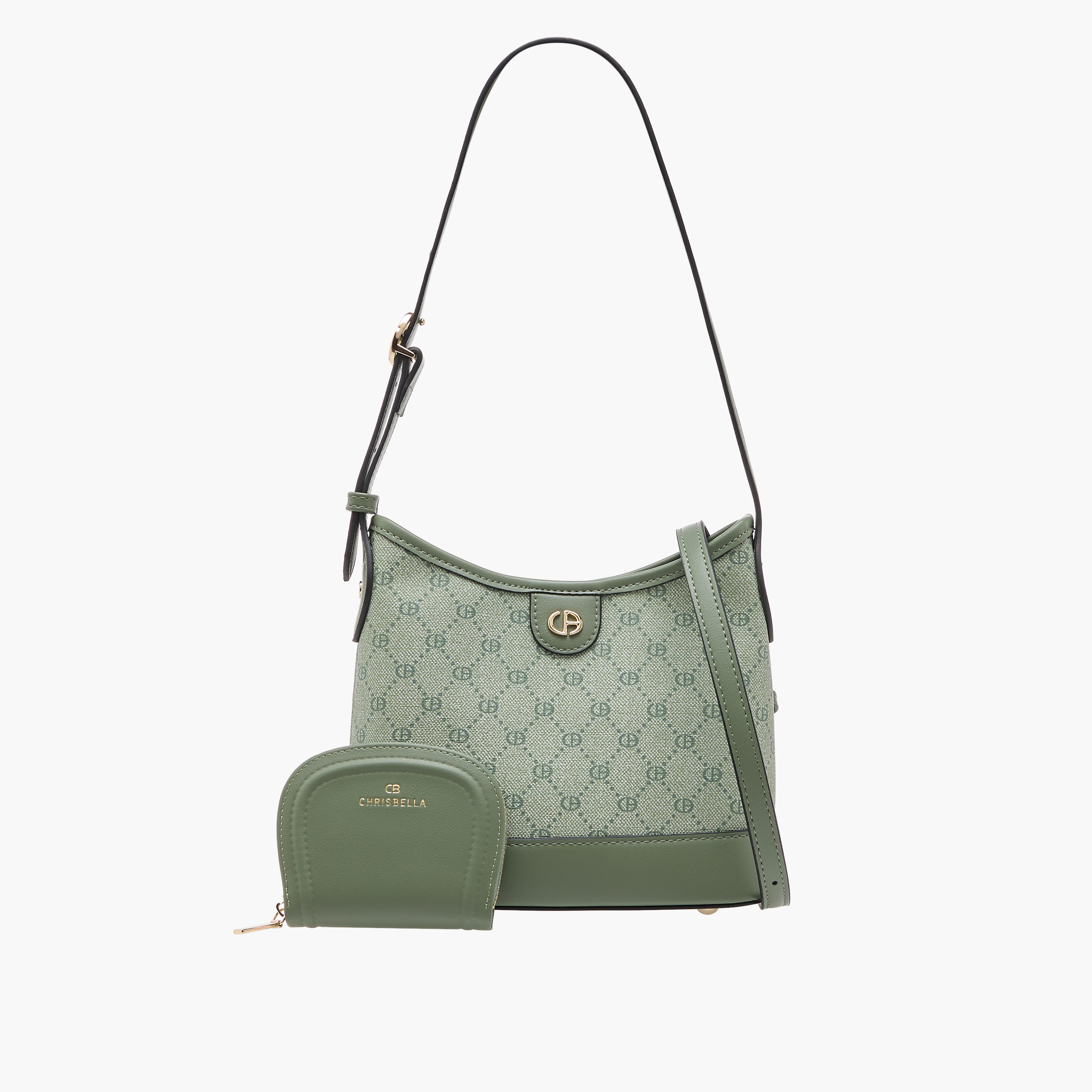 Chrisbella Monogram Print Hobo Bag with Adjustable Strap and Zip Around Wallet-women-bagsandwallets-handbags-image-1