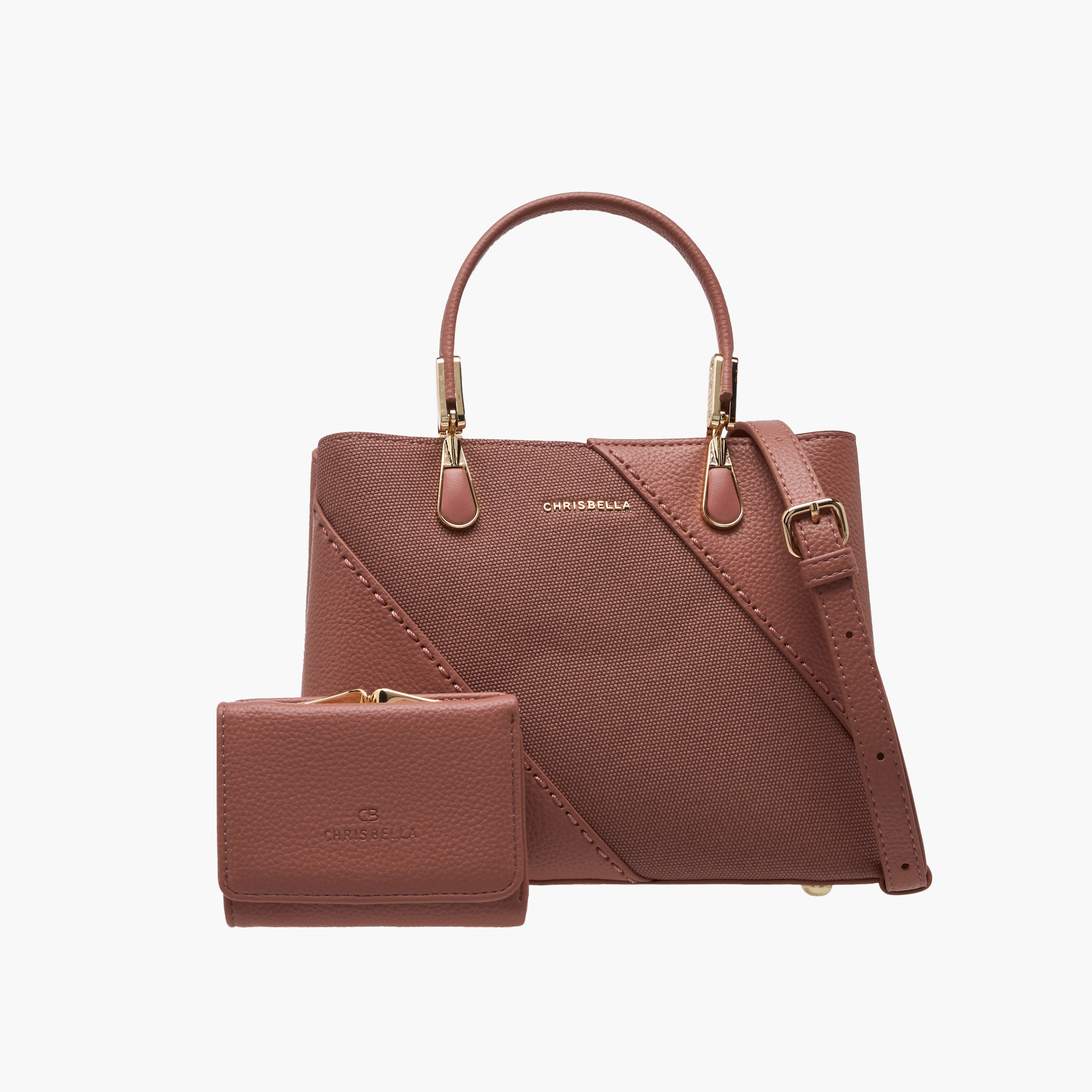 Chrisbella Textured Tote Bag with Detachable Strap and Wallet-women-bagsandwallets-handbags-image-1