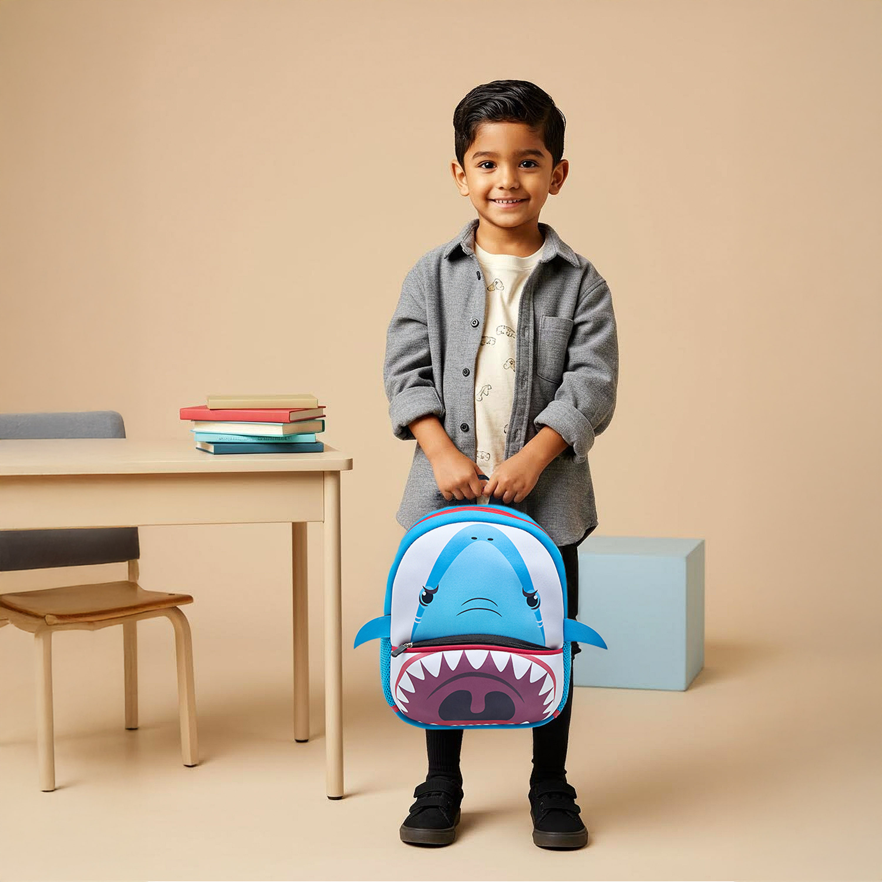 Juniors Shark Print Backpack with Adjustable Straps and Zip Closure - 13 inches-school-bagsandbackpacks-backpacks-image-3