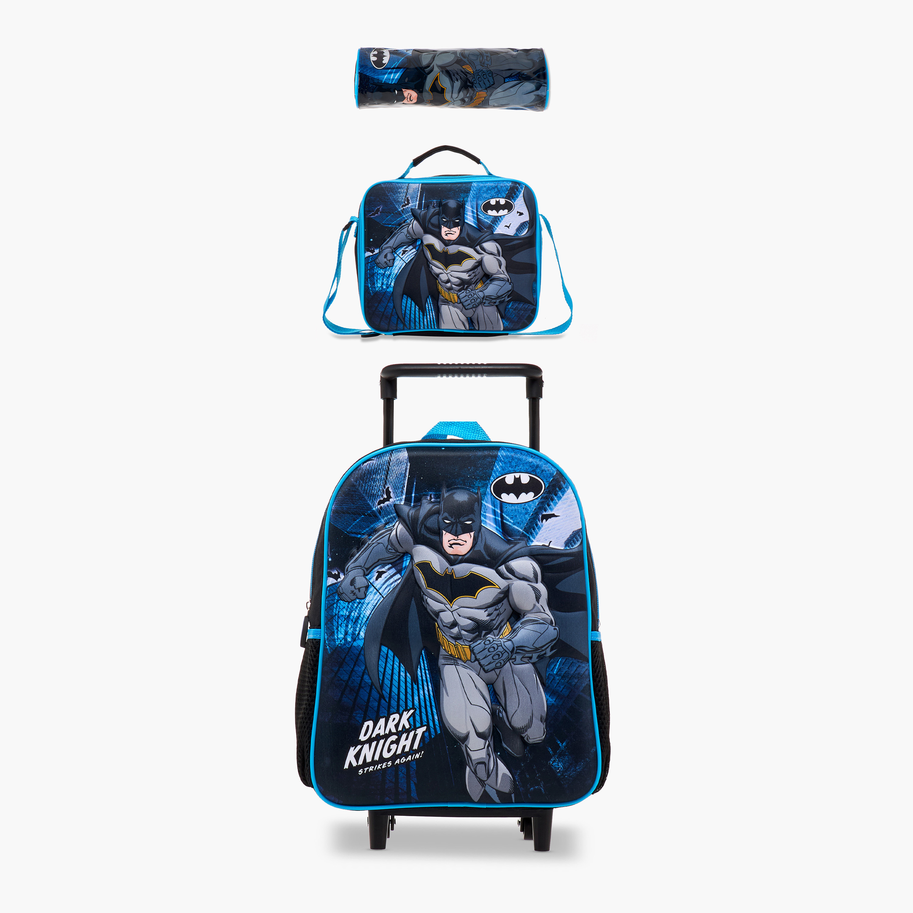Batman Print 3-Piece Trolley Backpack Set - 12 inches-school-bagsandbackpacks-trolleybags-image-1