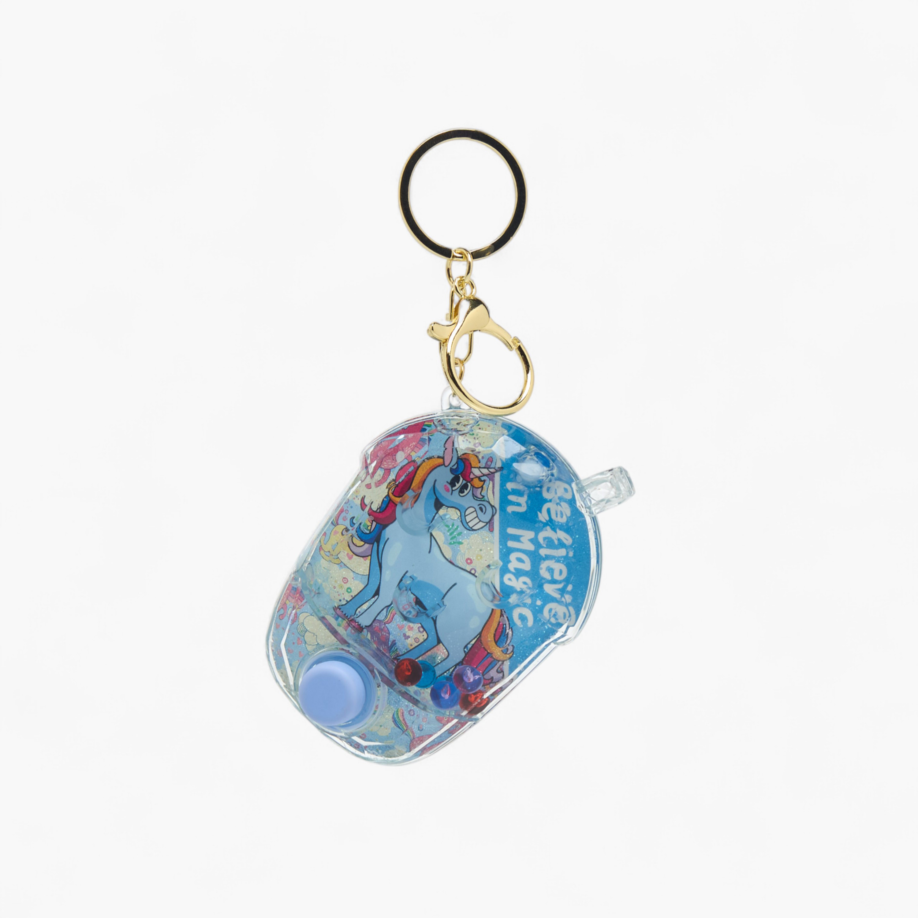 Unicorn Floating Glitter Charm Keyring with Lobster Hook--image-1