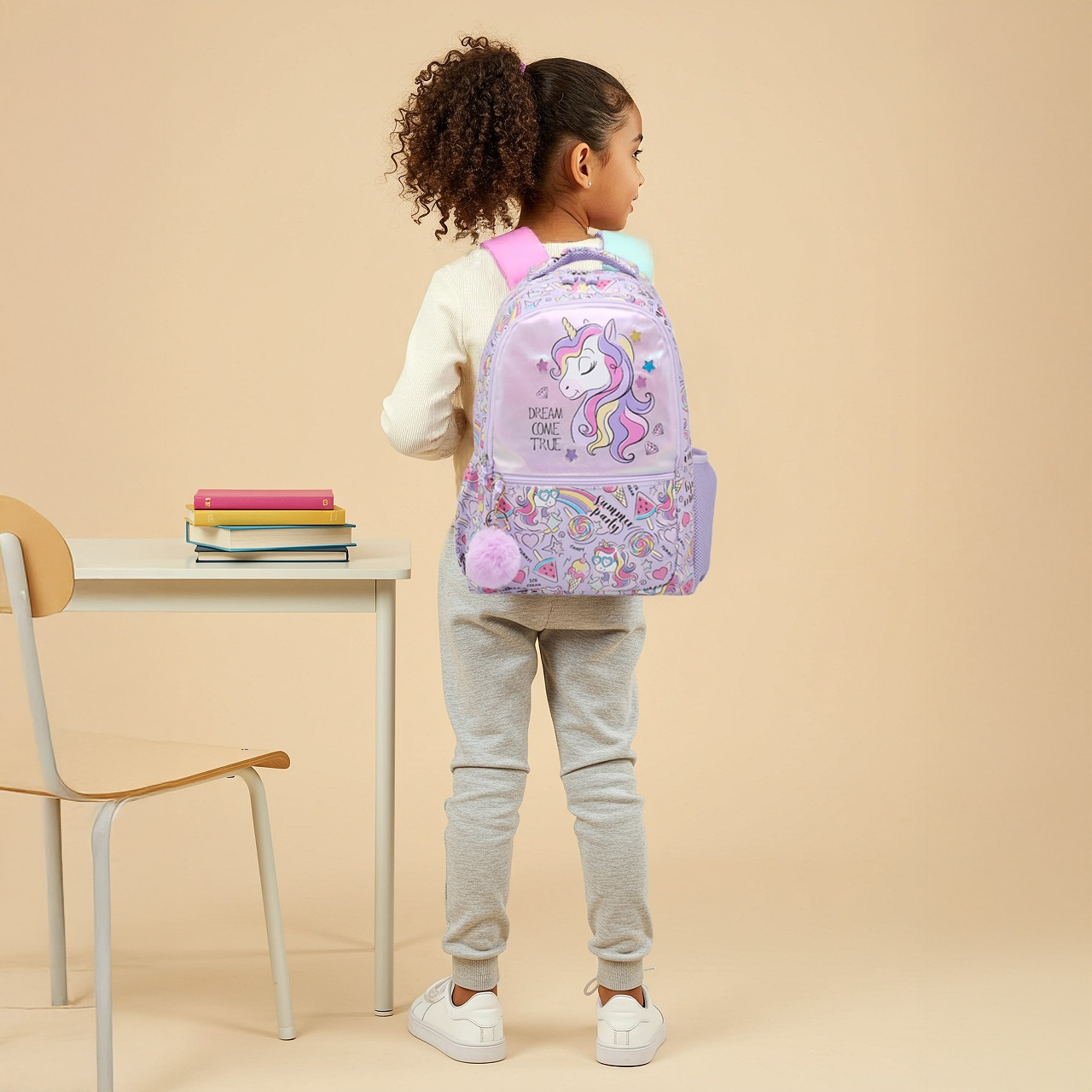 Juniors Unicorn Print Backpack with Adjustable Straps and Pom-Pom Charm - 16 inches-school-bagsandbackpacks-backpacks-image-2