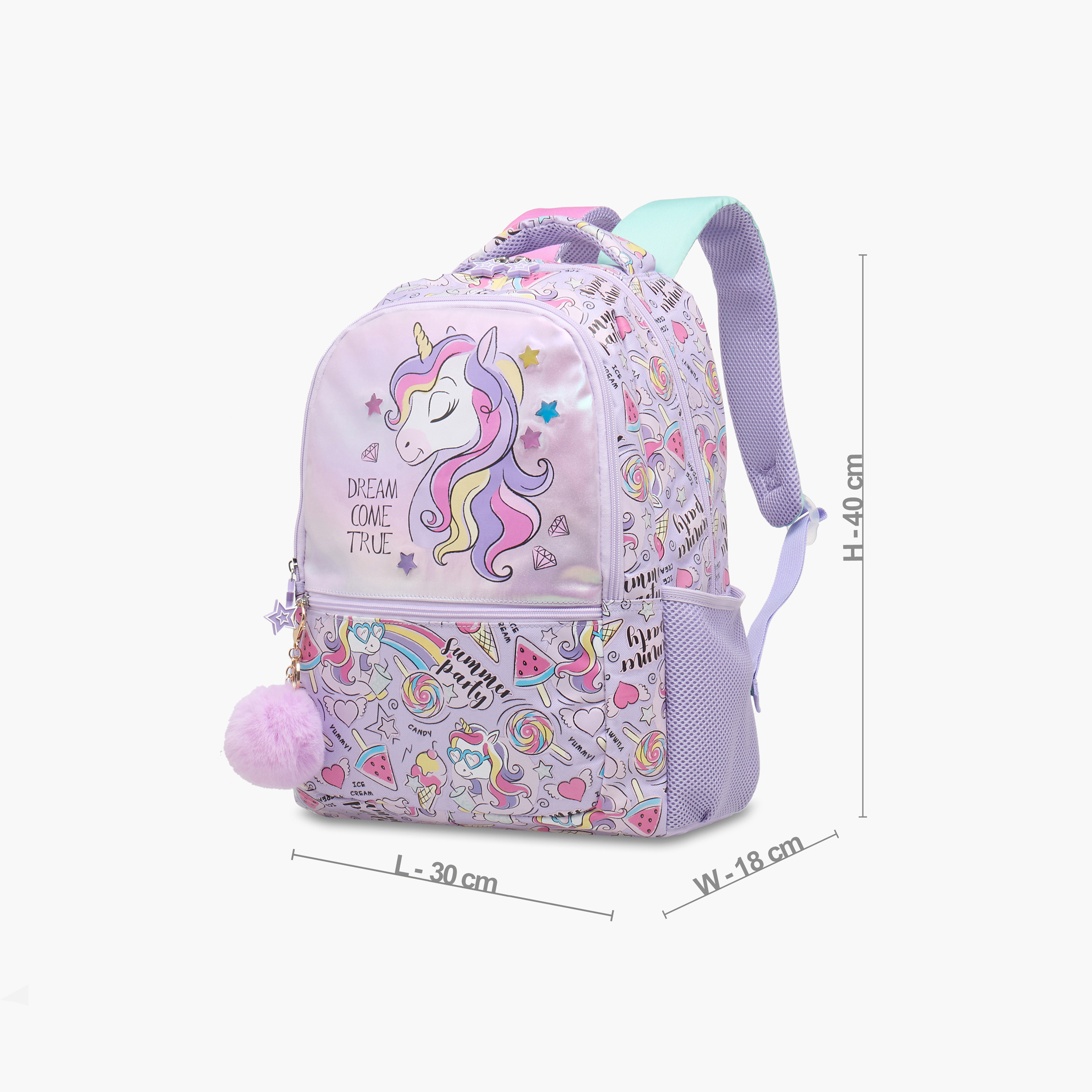 Juniors Unicorn Print Backpack with Adjustable Straps and Pom-Pom Charm - 16 inches-school-bagsandbackpacks-backpacks-image-4