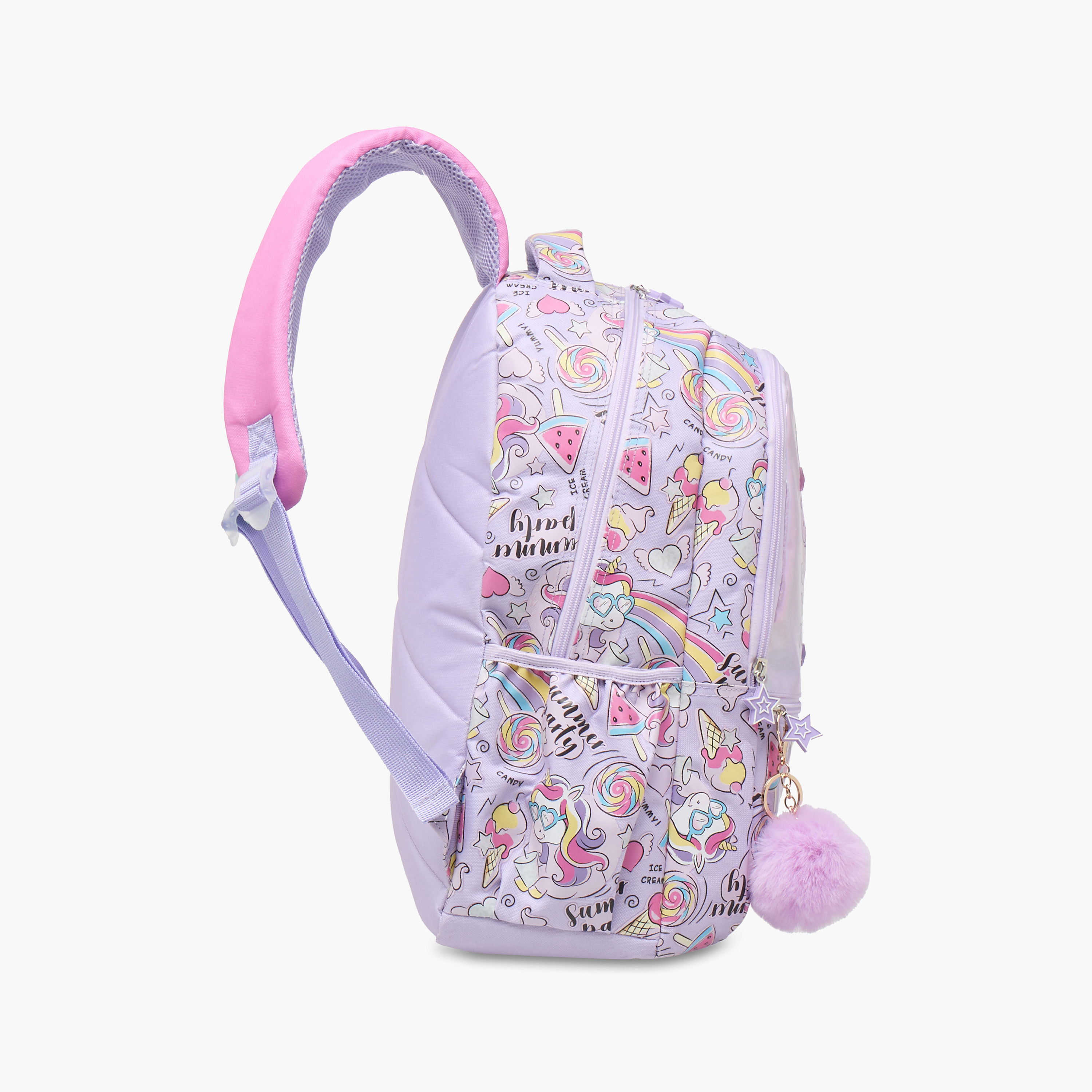 Juniors Unicorn Print Backpack with Adjustable Straps and Pom-Pom Charm - 16 inches-school-bagsandbackpacks-backpacks-image-5