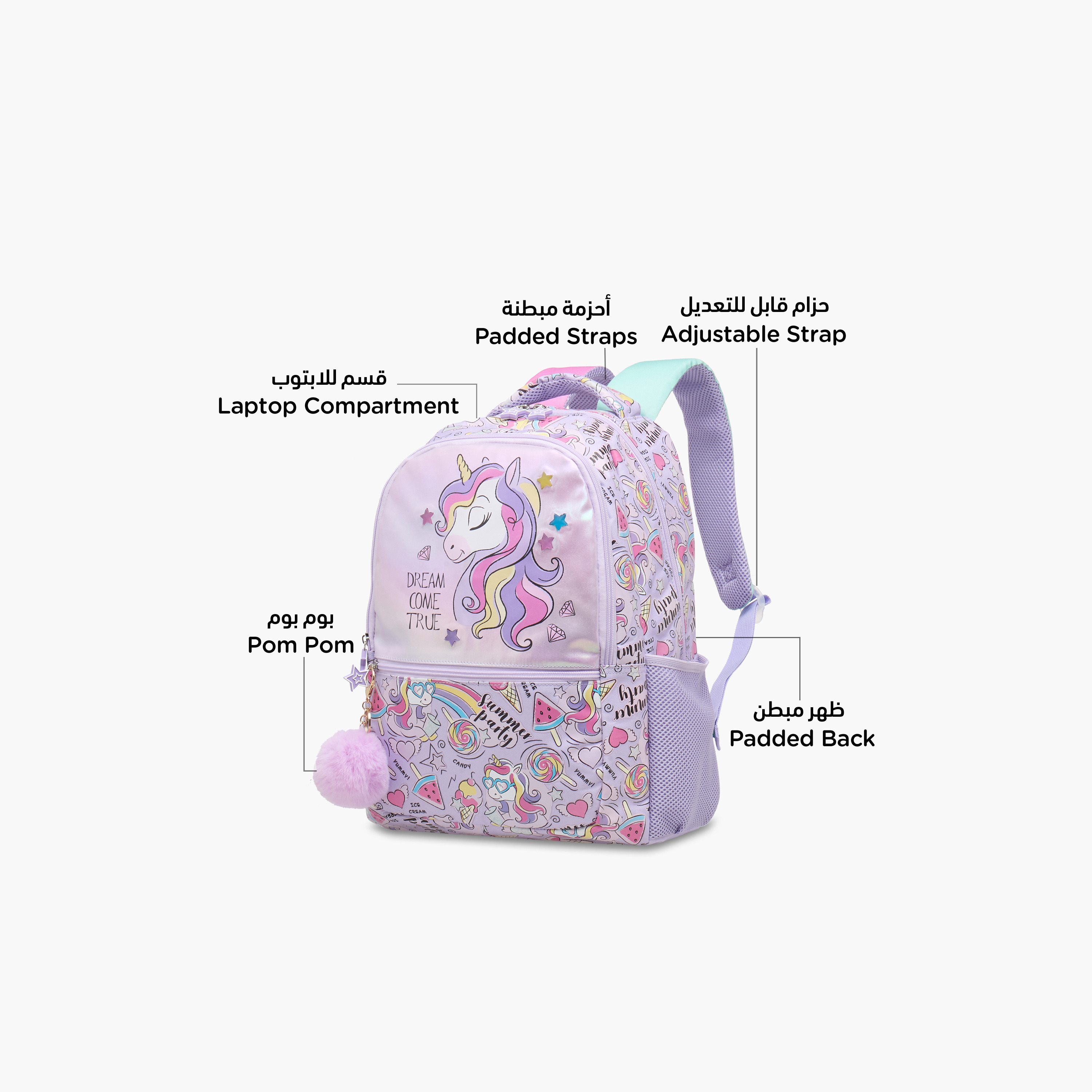 Juniors Unicorn Print Backpack with Adjustable Straps and Pom-Pom Charm - 16 inches-school-bagsandbackpacks-backpacks-image-8