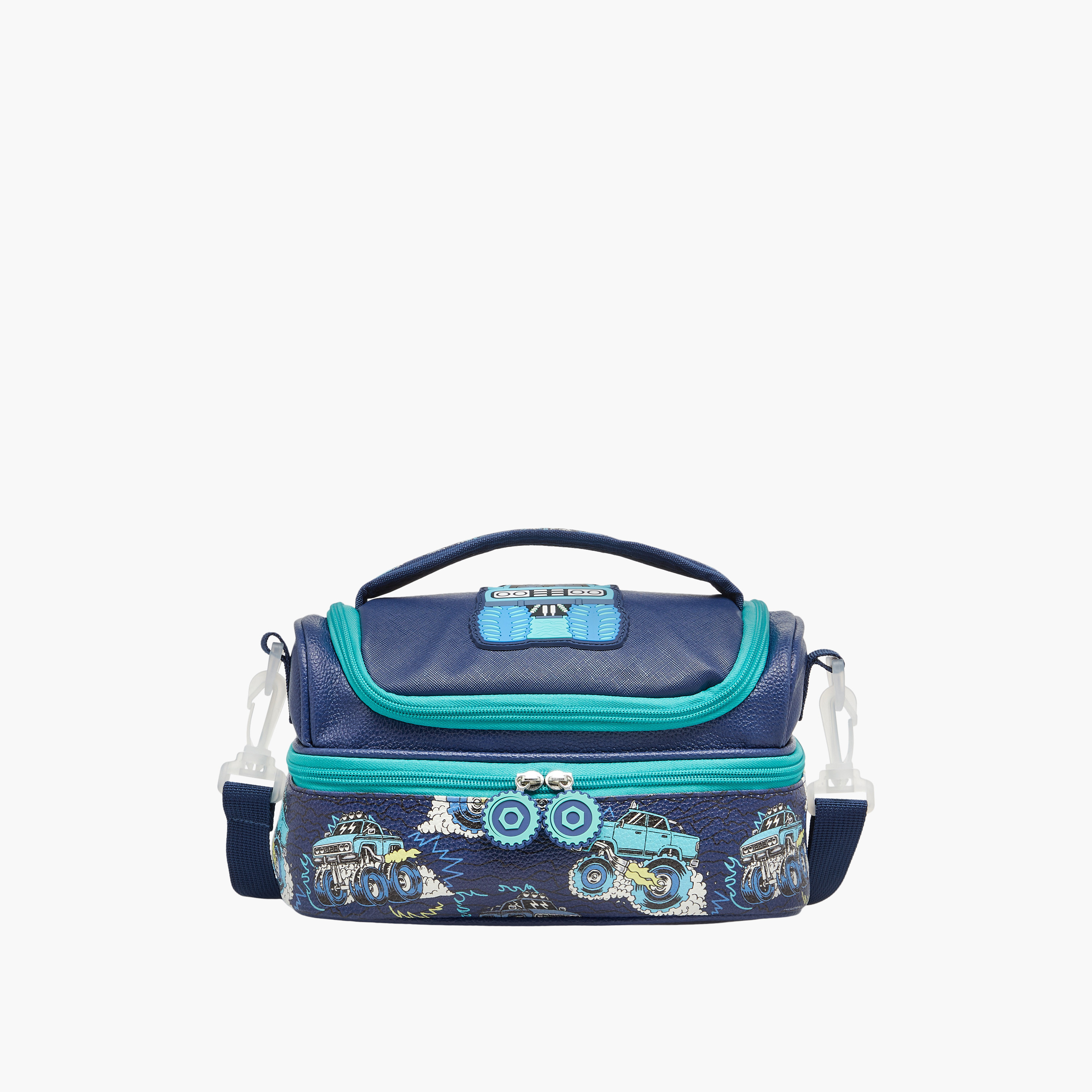Juniors Monster Vehicle Print Double Layer Lunch Bag with Zip Closure-school-lunchessentials-lunchbags-image-1