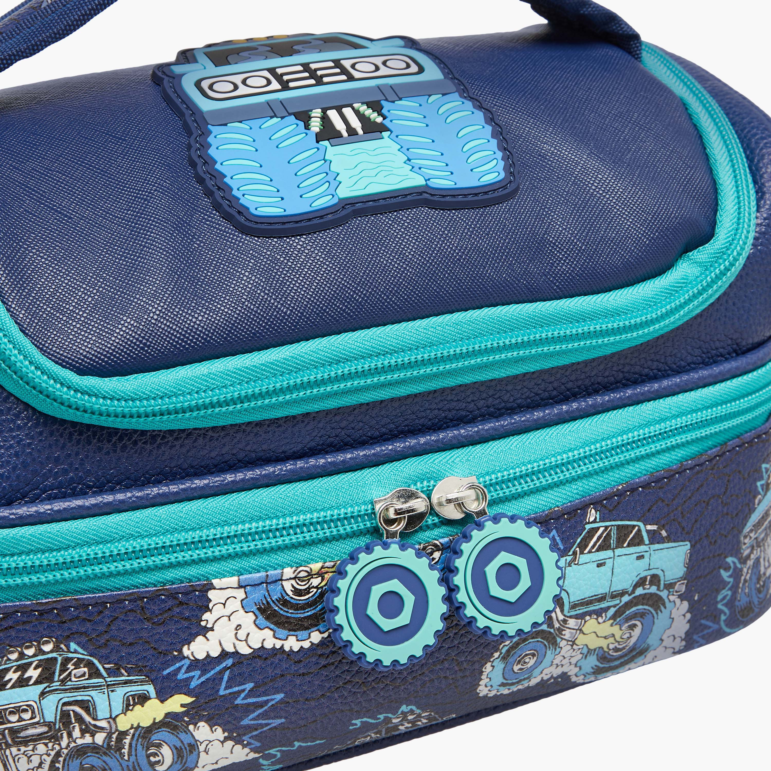Juniors Monster Vehicle Print Double Layer Lunch Bag with Zip Closure-school-lunchessentials-lunchbags-image-5