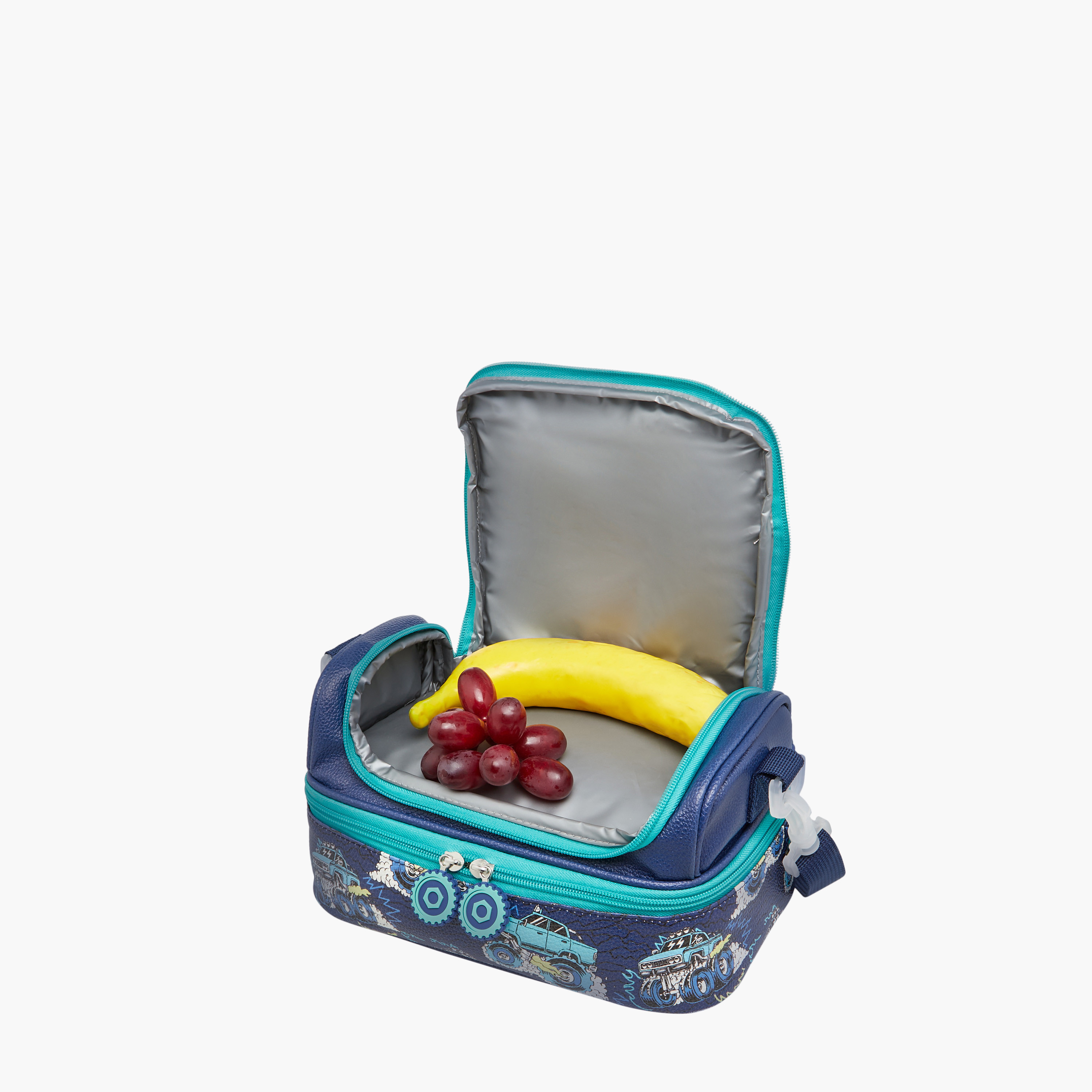 Juniors Monster Vehicle Print Double Layer Lunch Bag with Zip Closure-school-lunchessentials-lunchbags-image-8