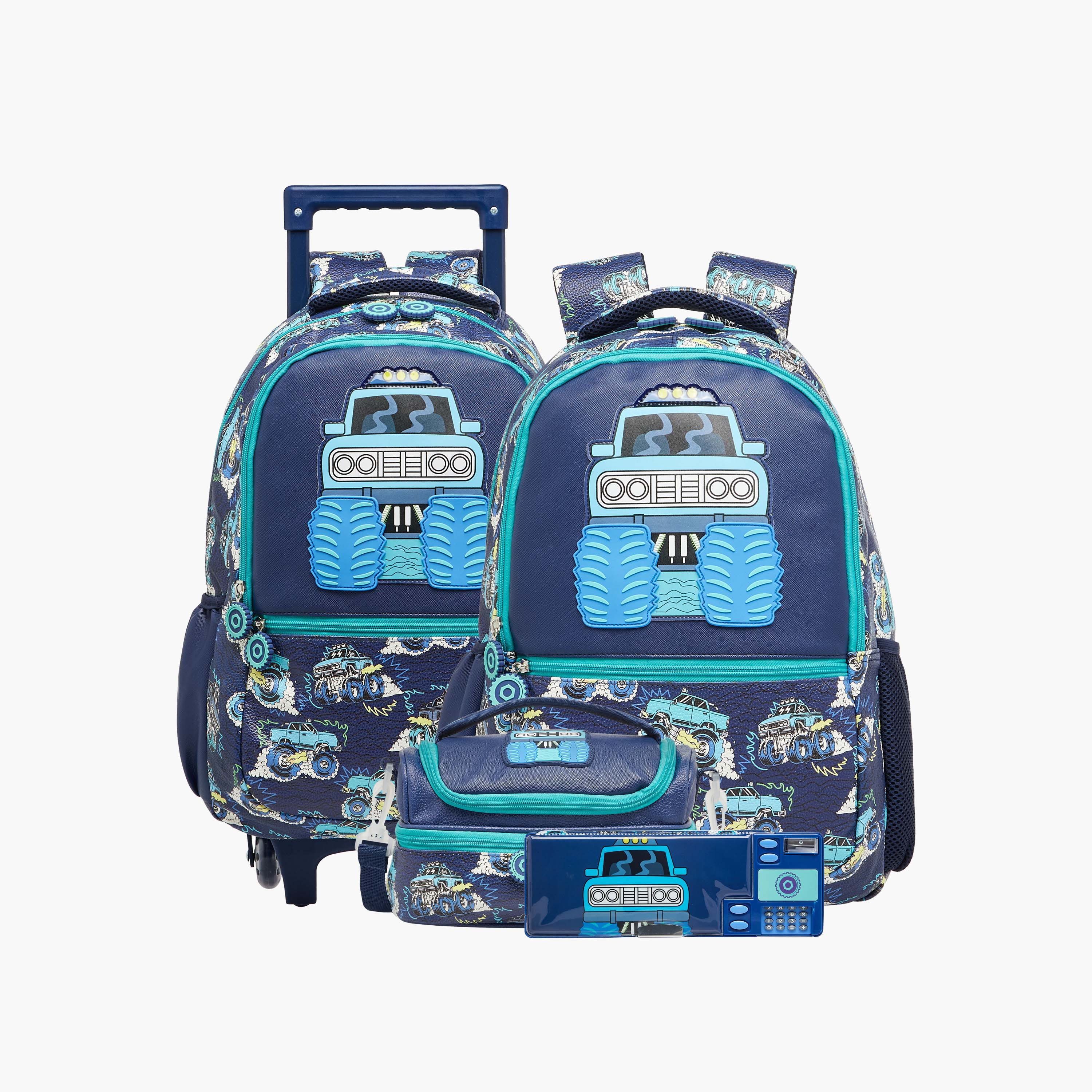 Juniors Monster Vehicle Print Double Layer Lunch Bag with Zip Closure-school-lunchessentials-lunchbags-image-9
