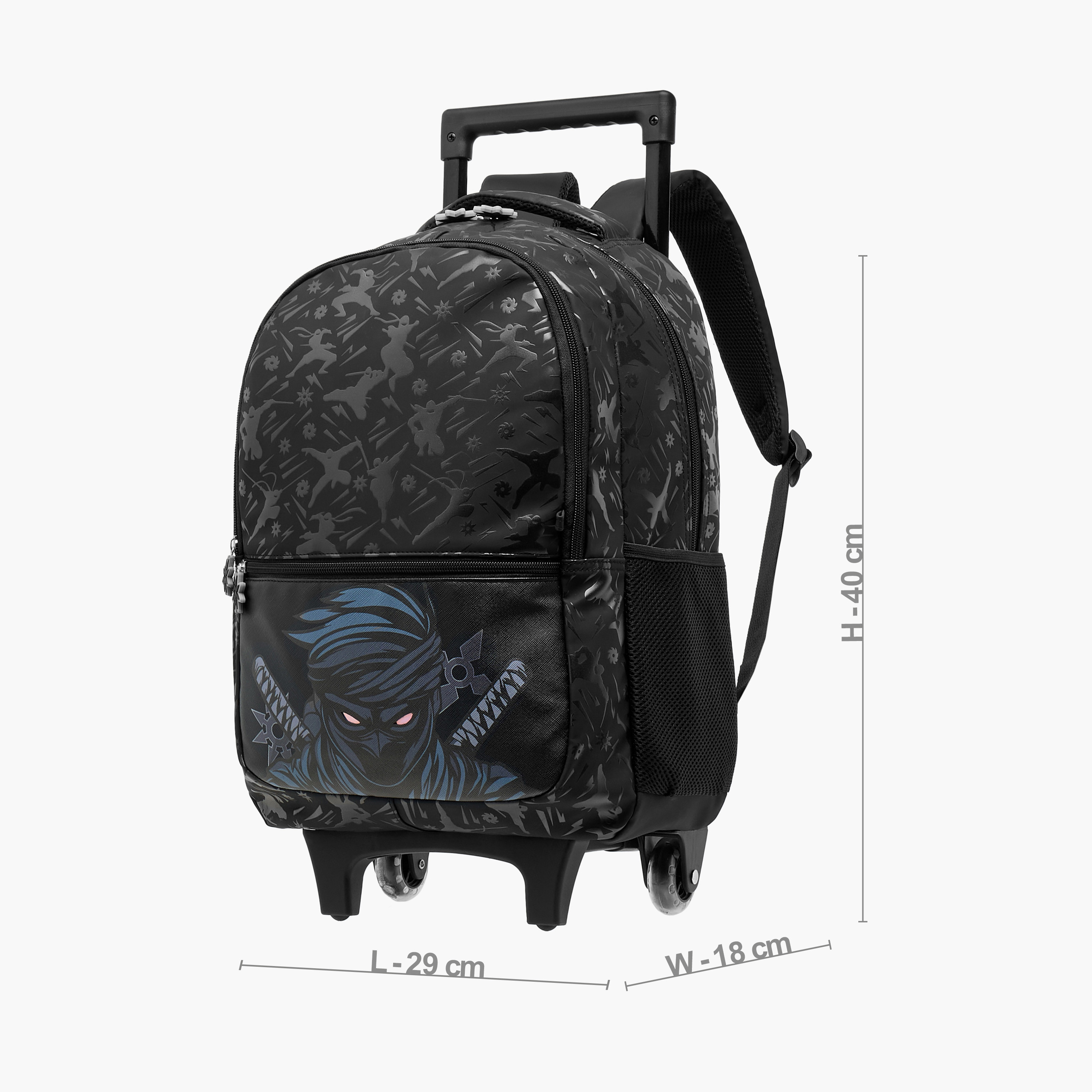 شنطة ترولي للأولاد 5-8 سنوات بحزام قابل للتعديل وتصميم النينجا من جونيورز-school-bagsandbackpacks-trolleybags-image-4