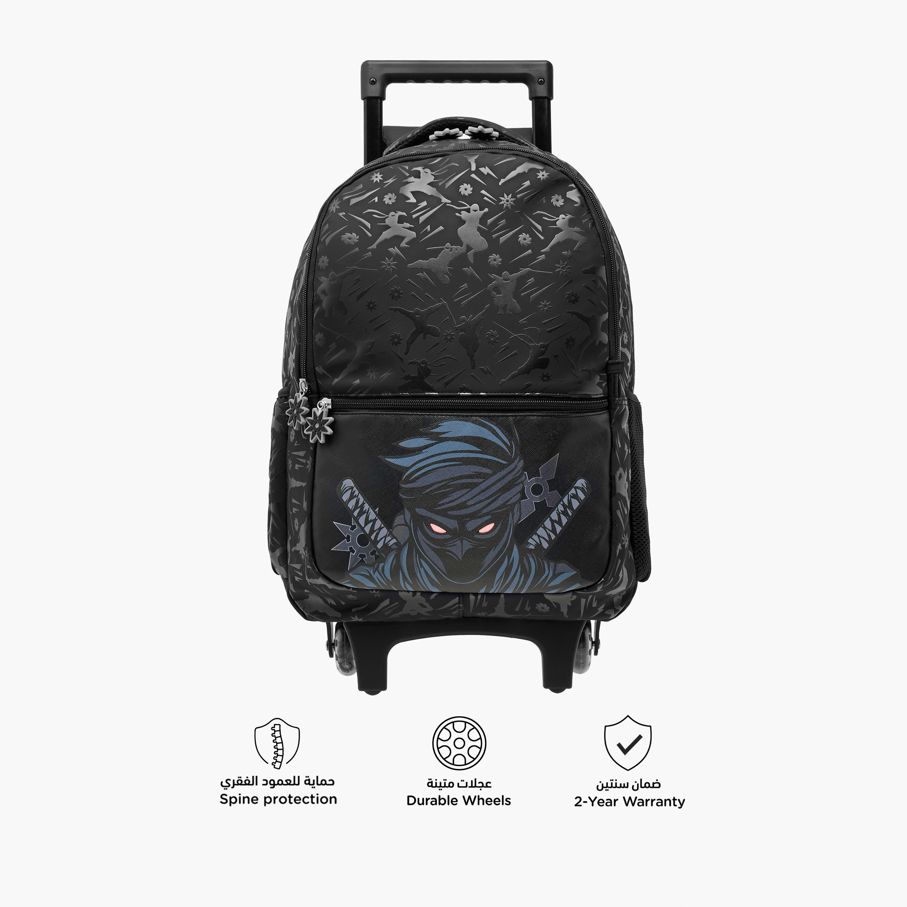 شنطة ترولي للأولاد 5-8 سنوات بحزام قابل للتعديل وتصميم النينجا من جونيورز-school-bagsandbackpacks-trolleybags-image-6