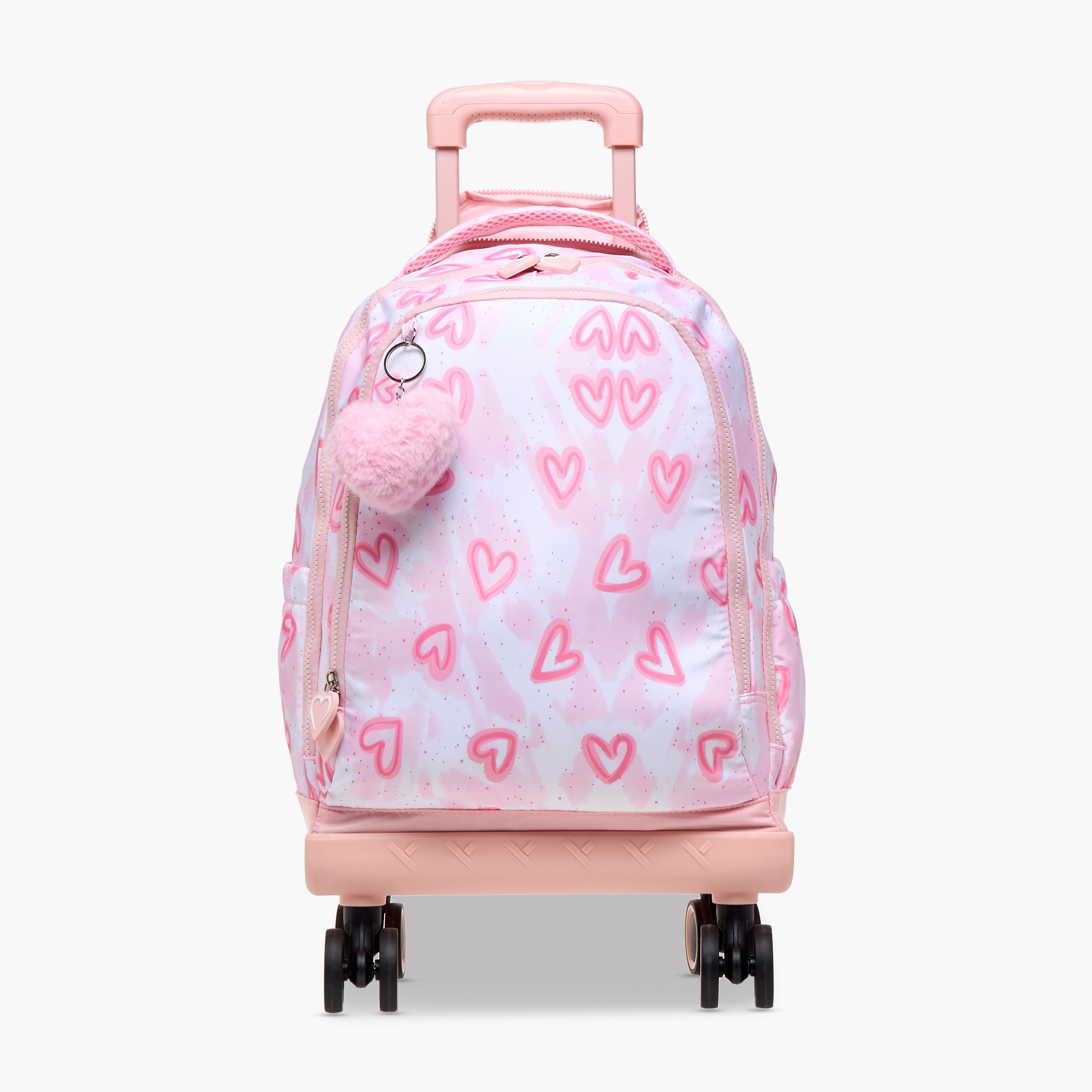 Juniors Heart Print Trolley Backpack with Retractable Handle - 18 inches-school-bagsandbackpacks-trolleybags-image-2