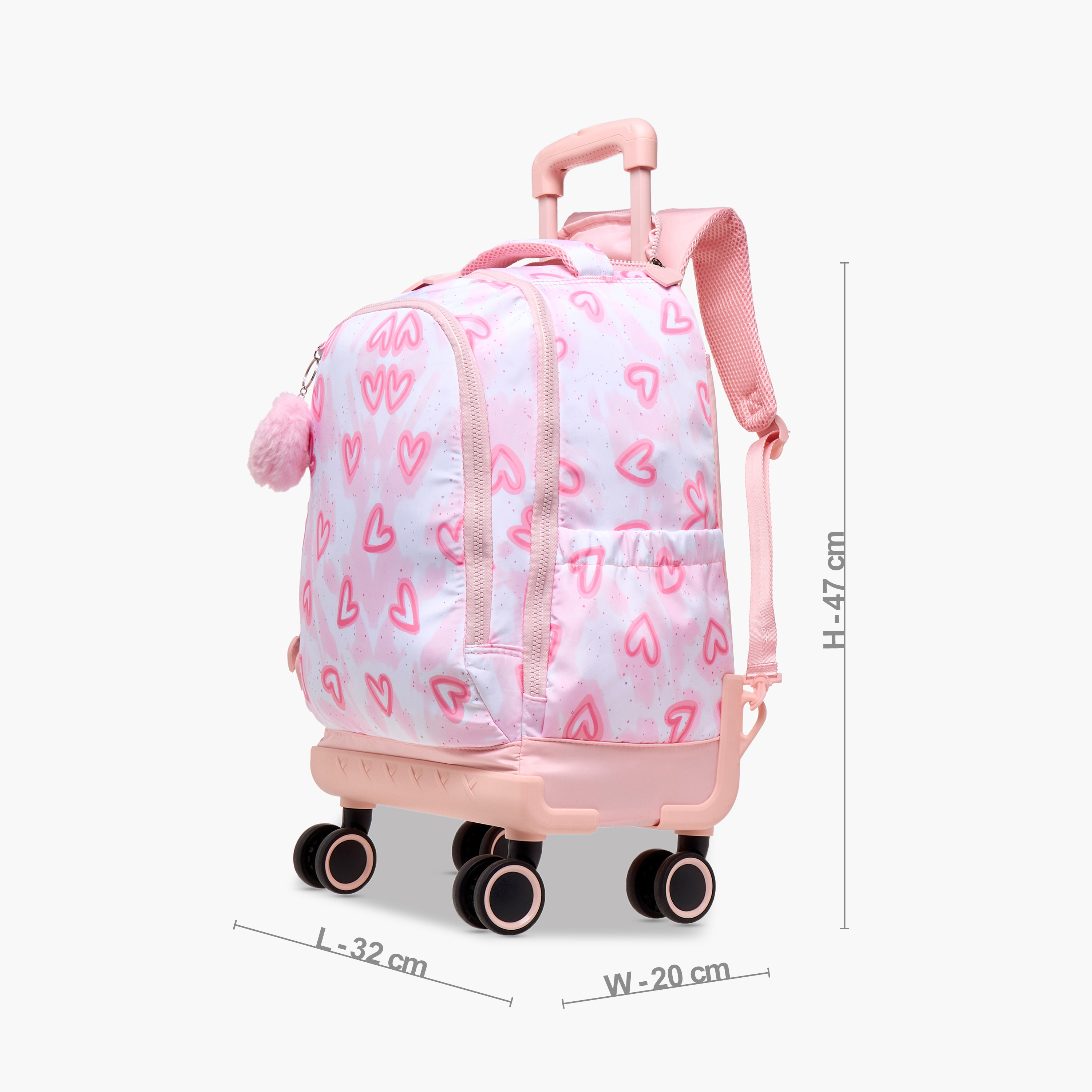 Juniors Heart Print Trolley Backpack with Retractable Handle - 18 inches-school-bagsandbackpacks-trolleybags-image-3
