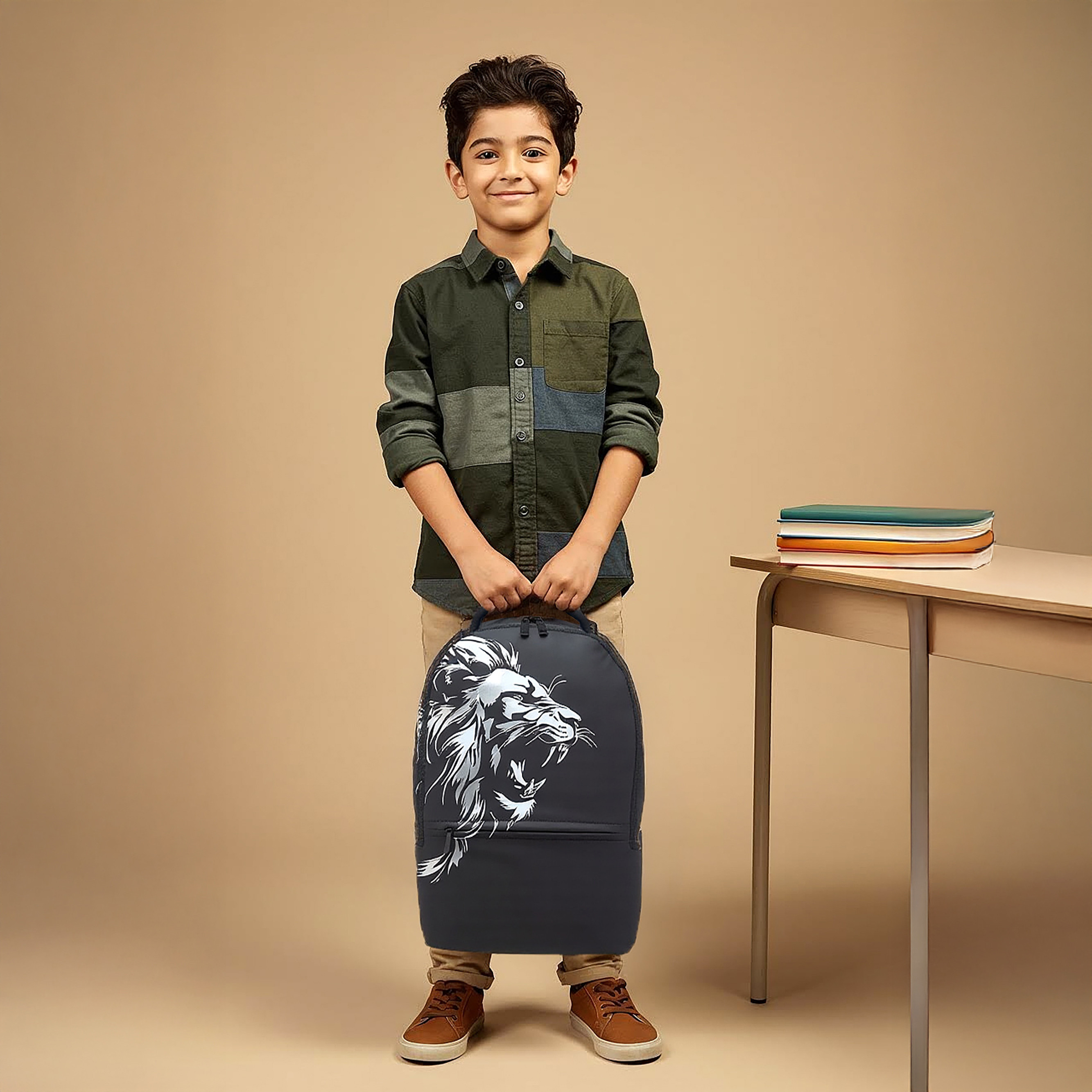 Juniors Lion Print Backpack with Adjustable Shoulder Straps and Zip Closure - 18 inches-school-bagsandbackpacks-backpacks-image-2