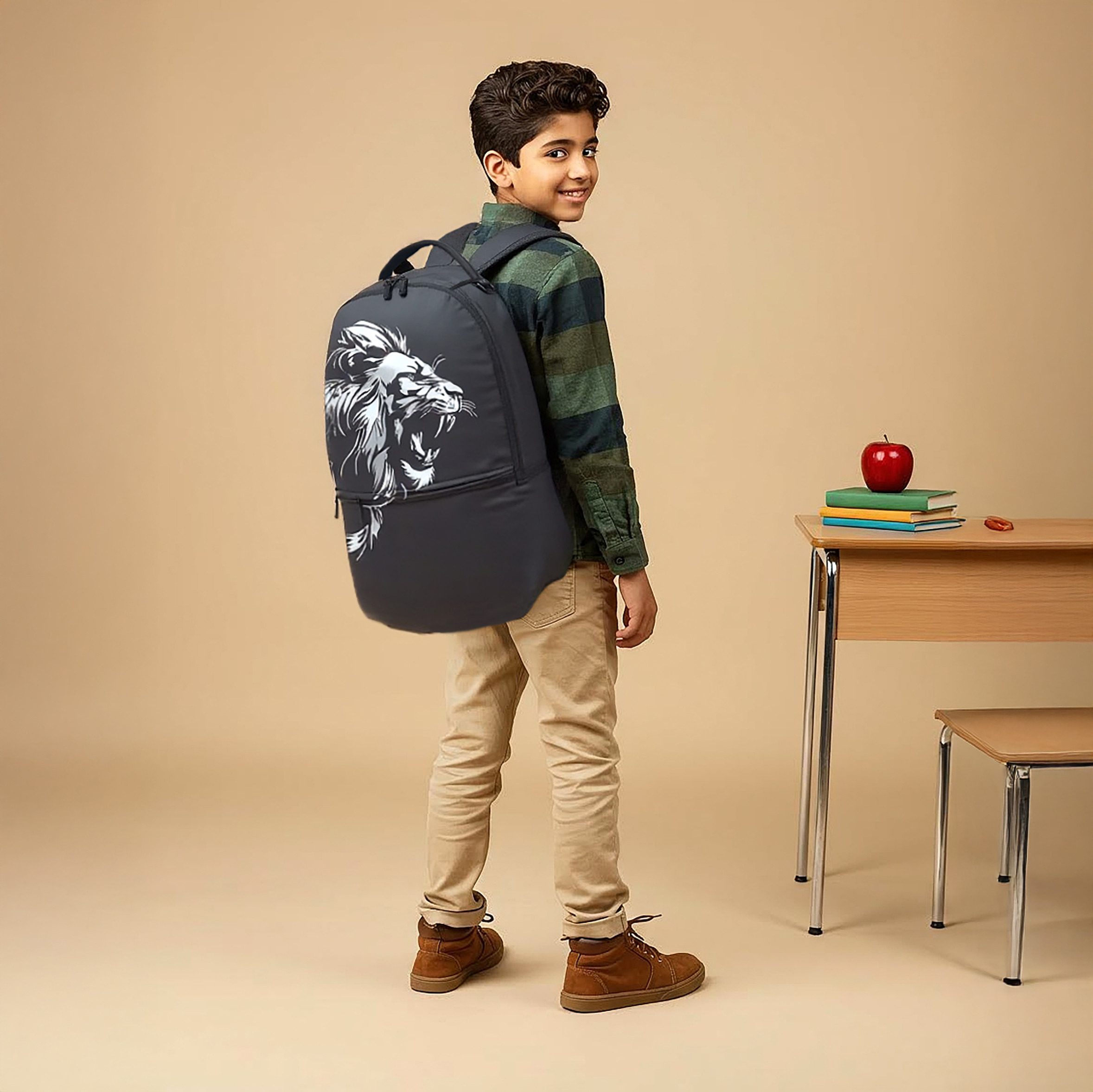 Juniors Lion Print Backpack with Adjustable Shoulder Straps and Zip Closure - 18 inches-school-bagsandbackpacks-backpacks-image-3