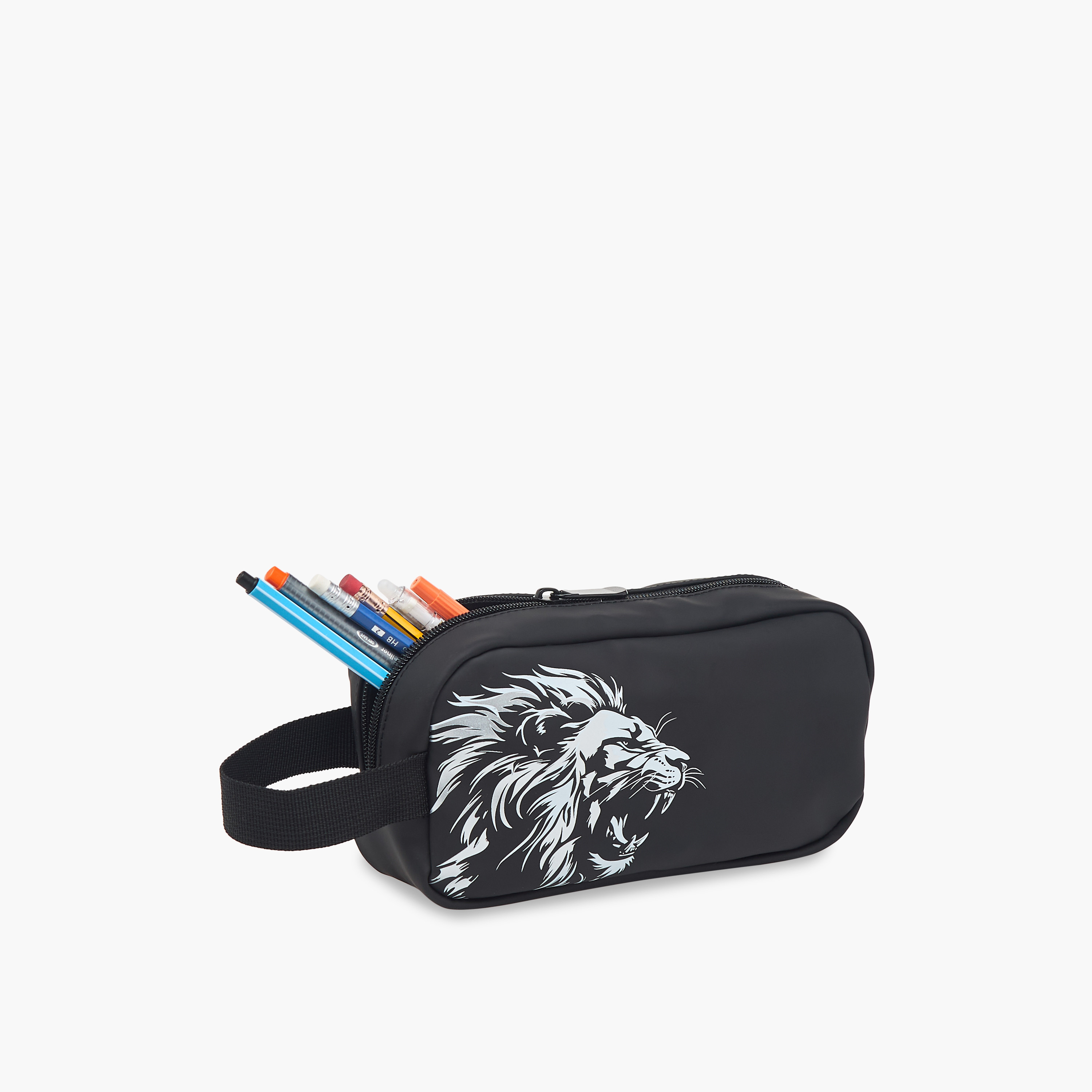 Juniors Lion Print Pencil Pouch with Zip Closure-school-stationery-pencilcases-image-7