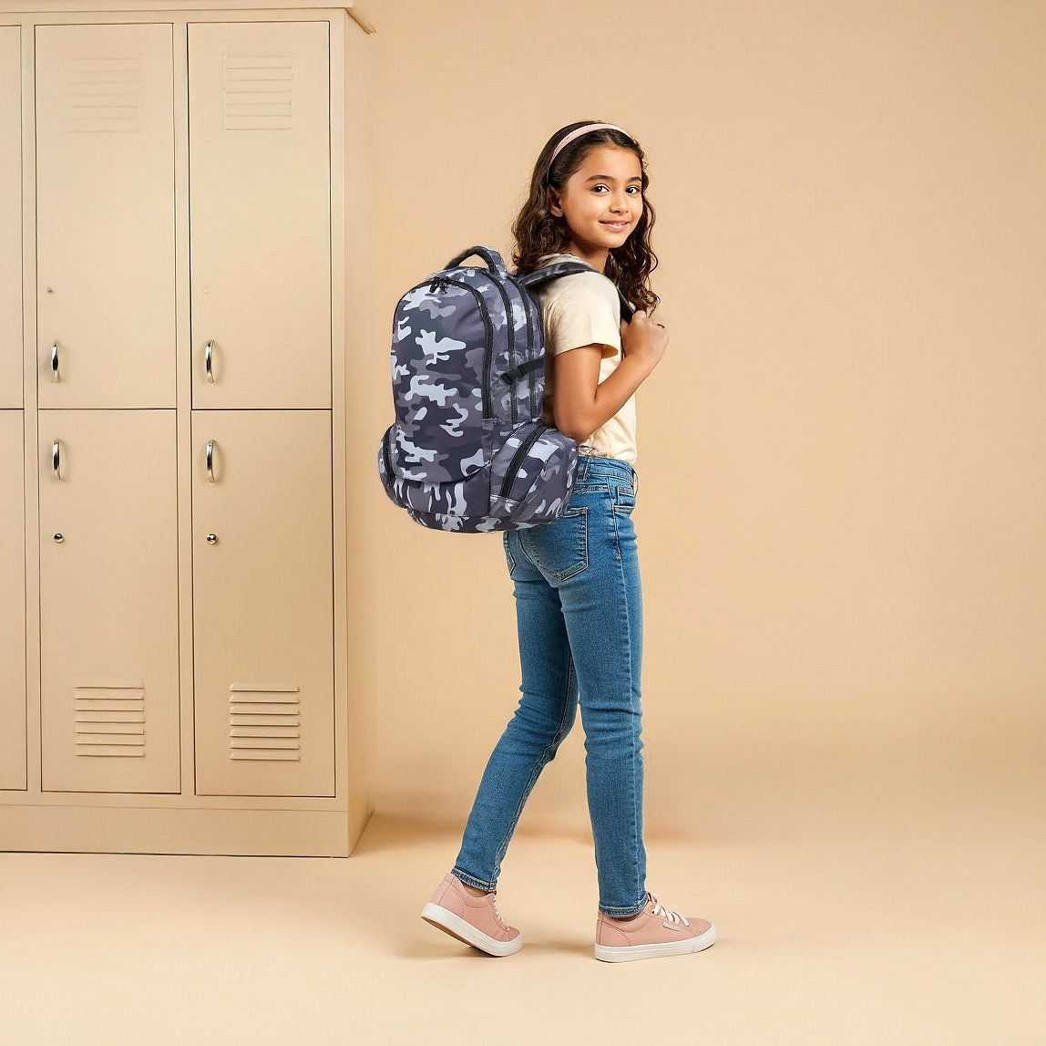 Juniors Camo Print Backpack with Adjustable Straps and Zip Closure - 18 inches-school-bagsandbackpacks-backpacks-image-2