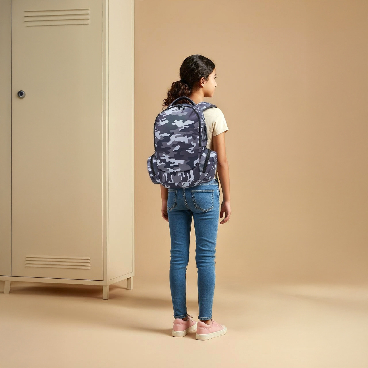 Juniors Camo Print Backpack with Adjustable Straps and Zip Closure - 18 inches-school-bagsandbackpacks-backpacks-image-3