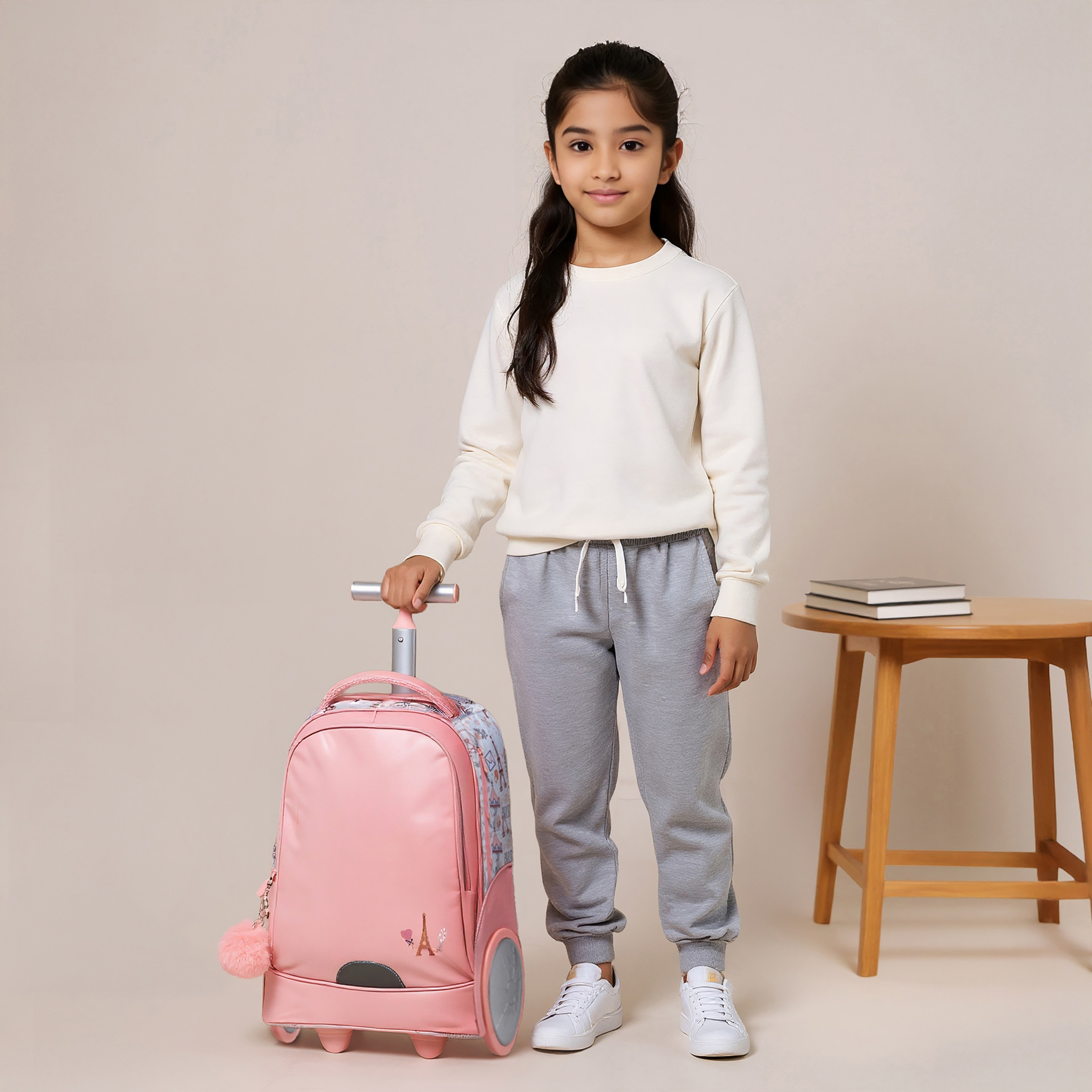 Juniors Paris Print Trolley Bag with Retractable Handle and Zip Closure - 18 inches-school-bagsandbackpacks-trolleybags-image-3