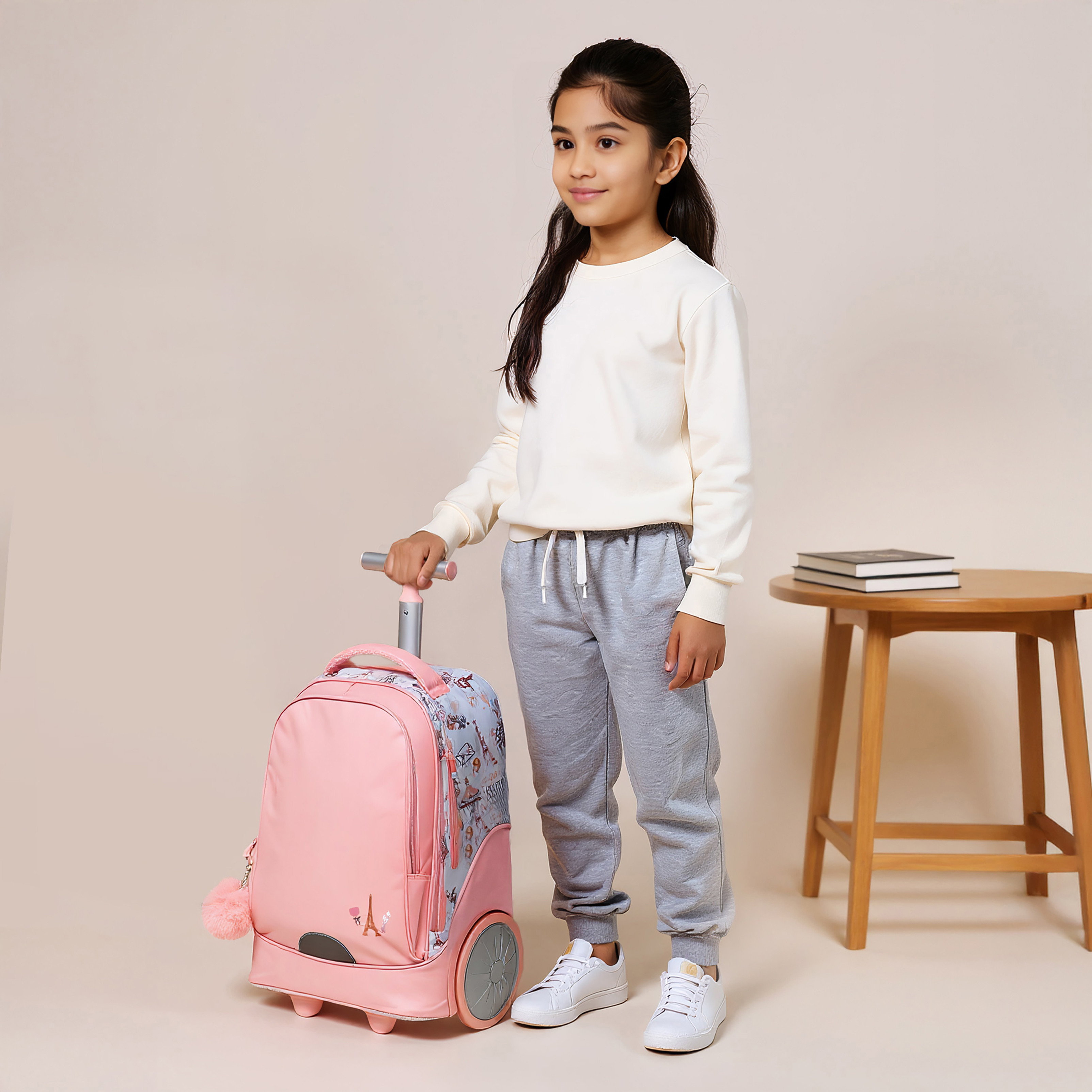 Juniors Paris Print Trolley Bag with Retractable Handle and Zip Closure - 18 inches-school-bagsandbackpacks-trolleybags-image-4