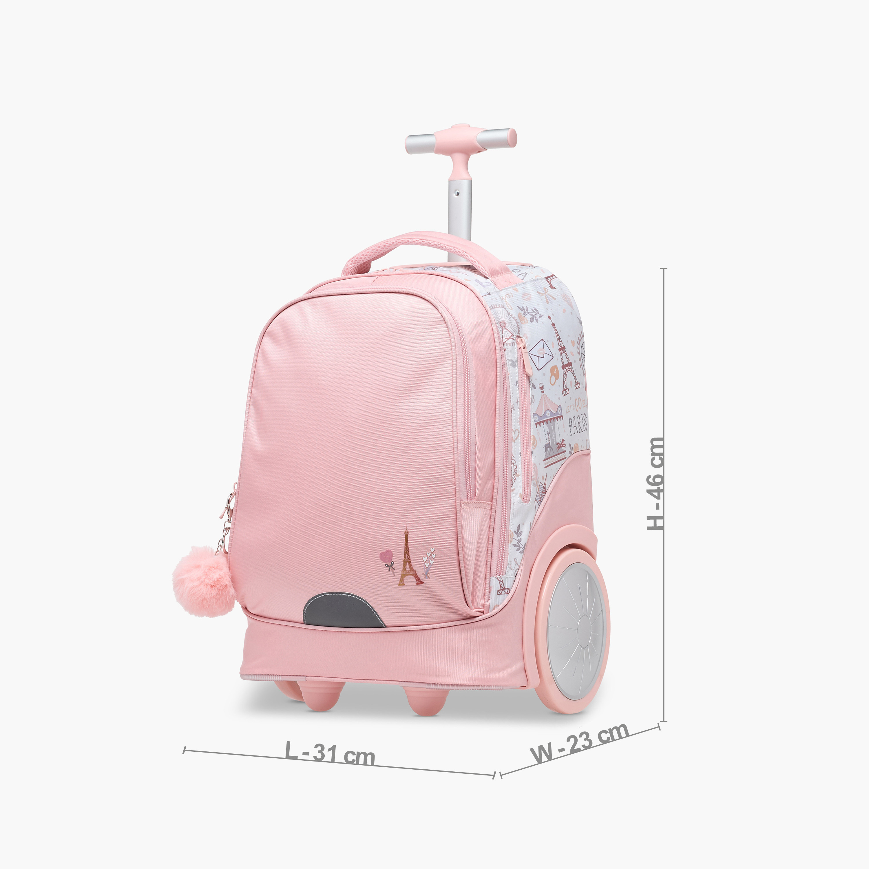 Juniors Paris Print Trolley Bag with Retractable Handle and Zip Closure - 18 inches-school-bagsandbackpacks-trolleybags-image-5