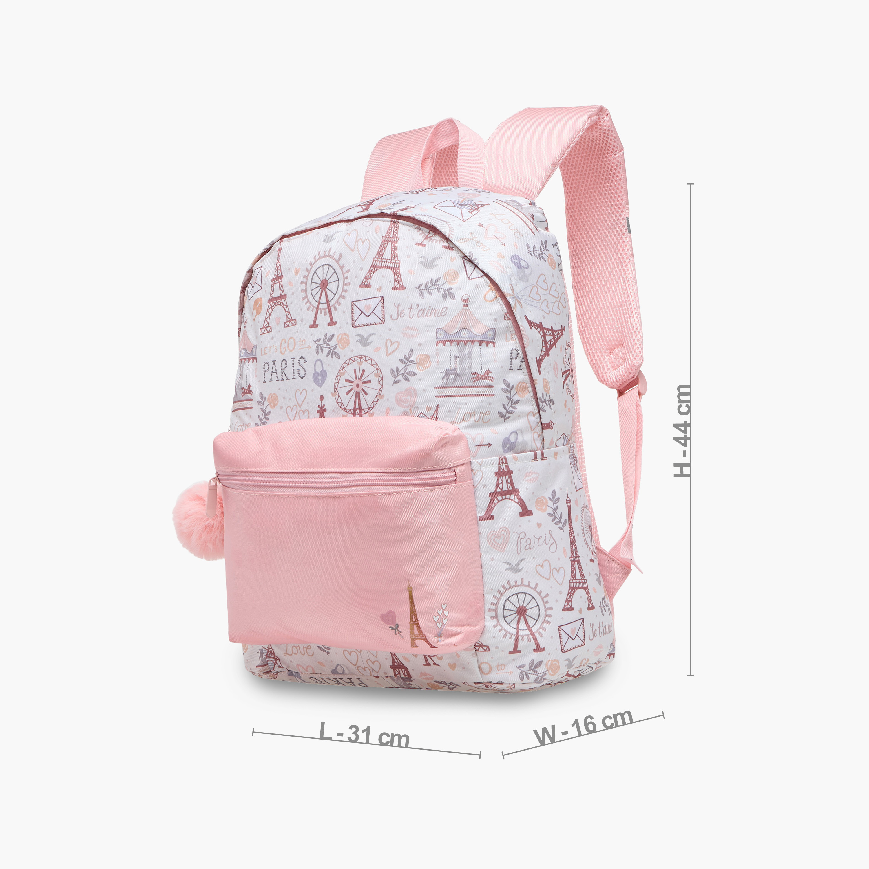 Juniors Paris Print Backpack with Adjustable Straps and Zip Closure - 18 inches-school-bagsandbackpacks-backpacks-image-2