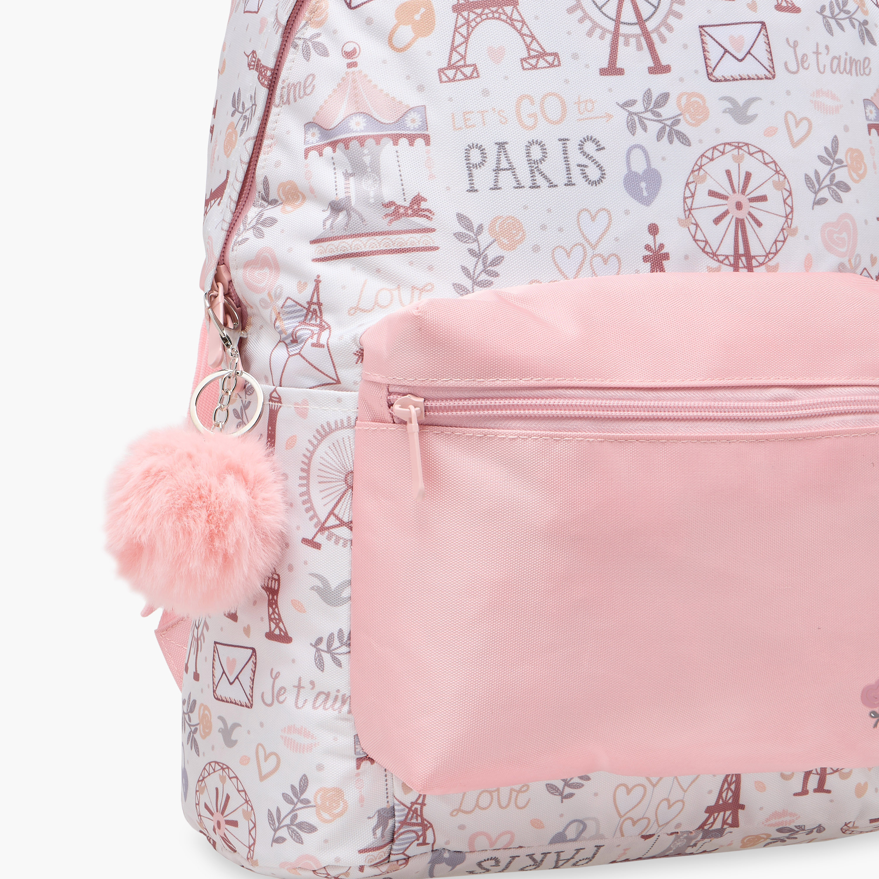 Juniors Paris Print Backpack with Adjustable Straps and Zip Closure - 18 inches-school-bagsandbackpacks-backpacks-image-7