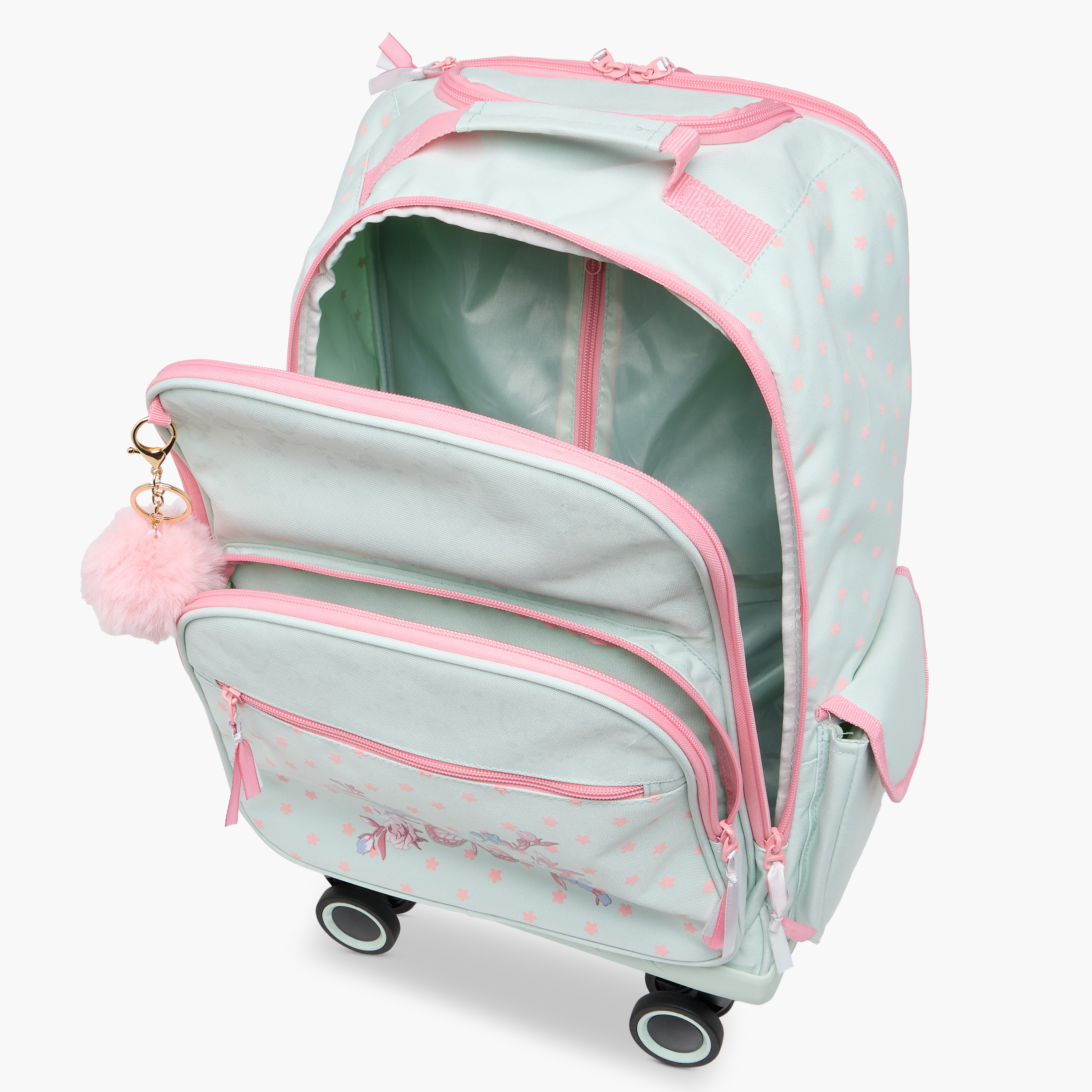 Juniors Butterfly Print Trolley Backpack with Retractable Handle and Zip Closure - 18 Inches-school-bagsandbackpacks-trolleybags-image-14