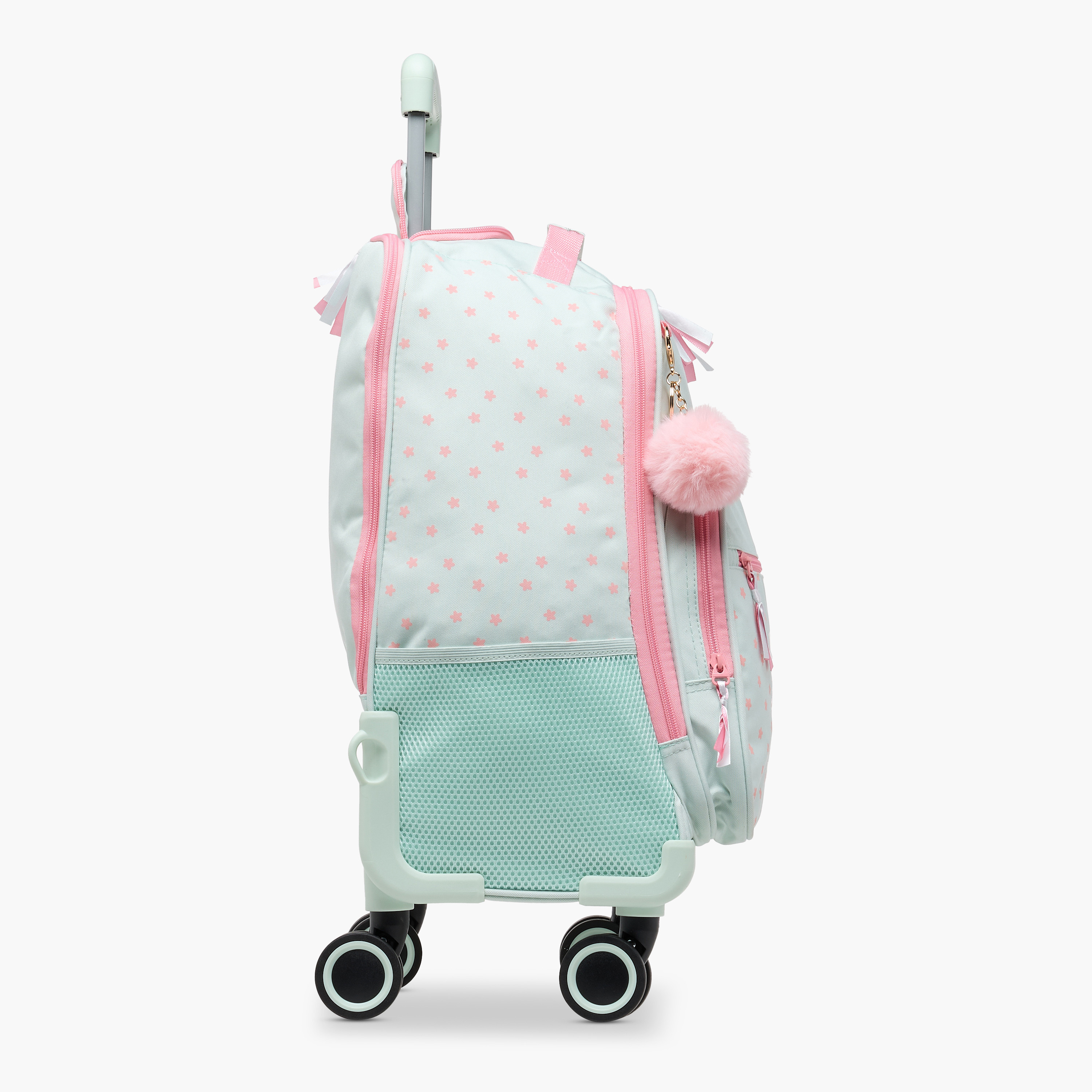 Juniors Butterfly Print Trolley Backpack with Retractable Handle and Zip Closure - 18 Inches-school-bagsandbackpacks-trolleybags-image-3