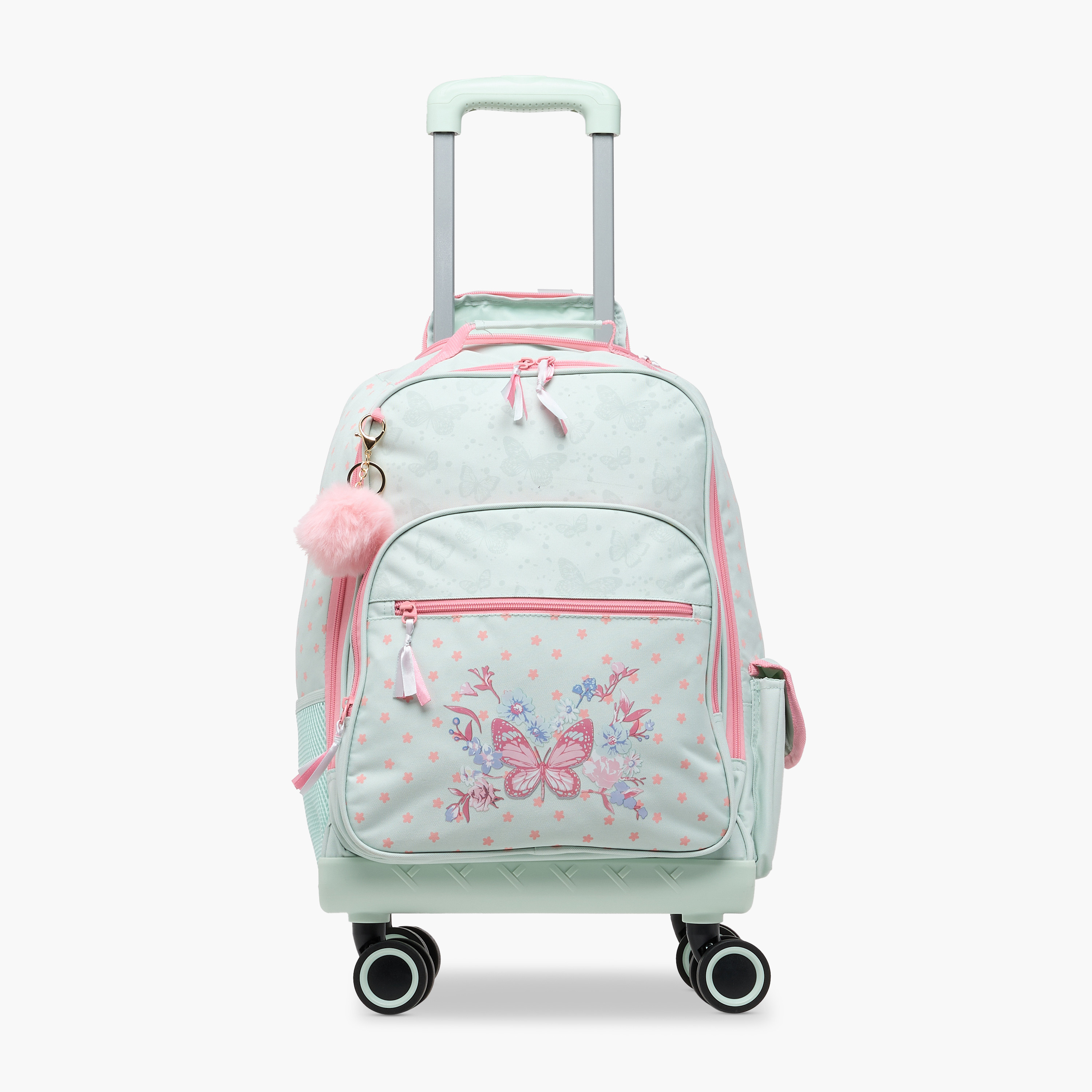 Juniors Butterfly Print Trolley Backpack with Retractable Handle and Zip Closure - 18 Inches-school-bagsandbackpacks-trolleybags-image-7
