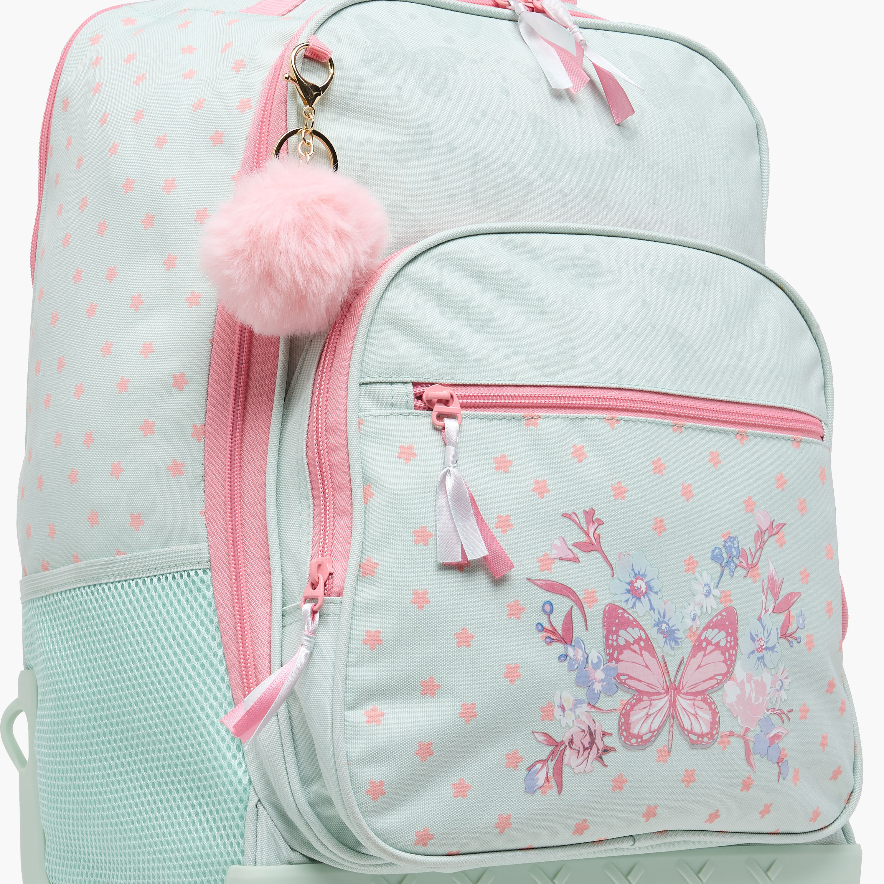 Juniors Butterfly Print Trolley Backpack with Retractable Handle and Zip Closure - 18 Inches-school-bagsandbackpacks-trolleybags-image-8