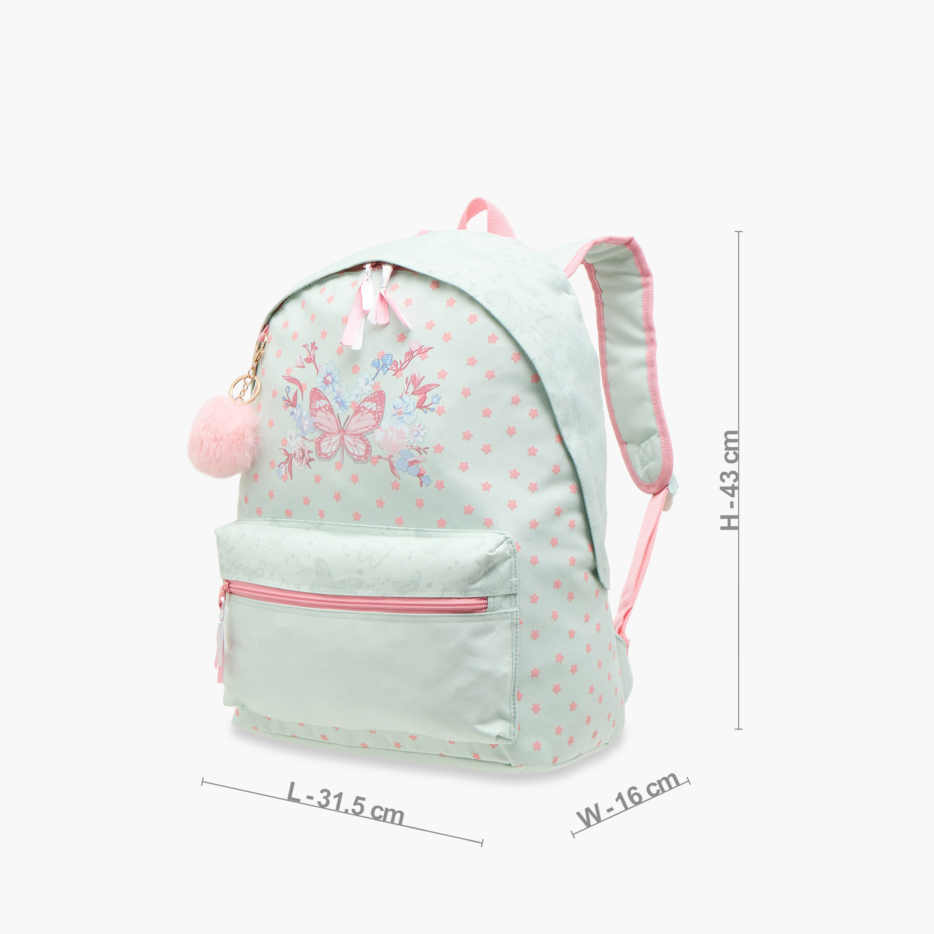 Juniors Butterfly Print Backpack with Adjustable Shoulder Straps and Zip Closure - 18 inches-school-bagsandbackpacks-backpacks-image-2