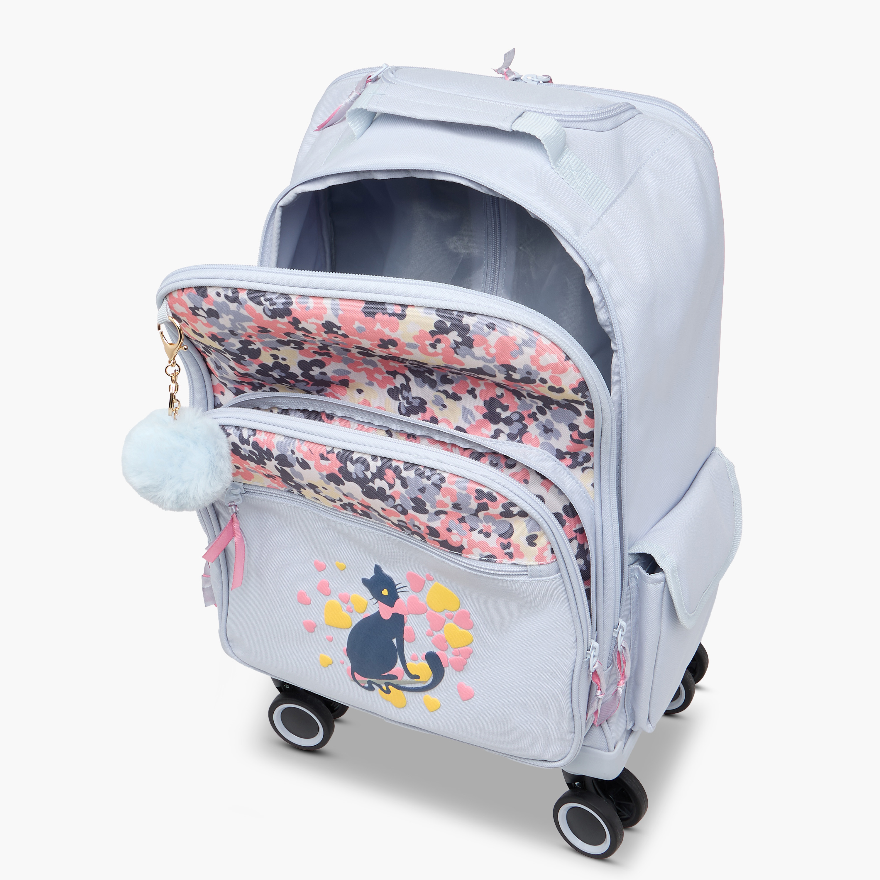 Juniors Cat Print Trolley Backpack with Retractable Handle and Zip Closure - 18 Inches-school-bagsandbackpacks-trolleybags-image-14