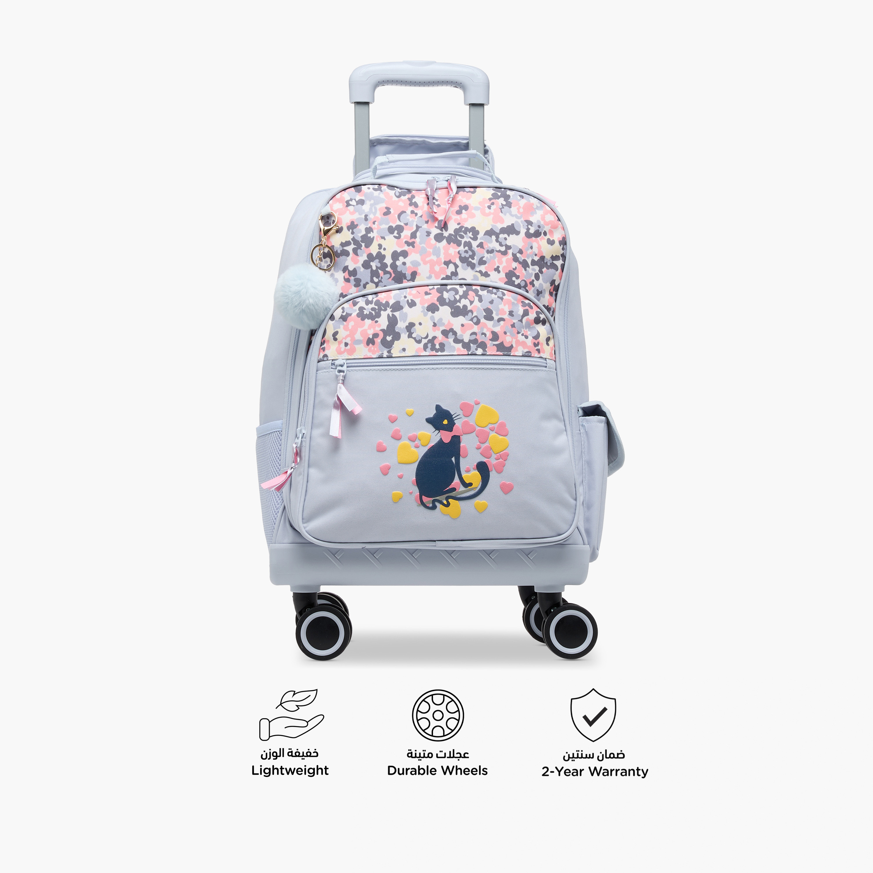 Juniors Cat Print Trolley Backpack with Retractable Handle and Zip Closure - 18 Inches-school-bagsandbackpacks-trolleybags-image-4