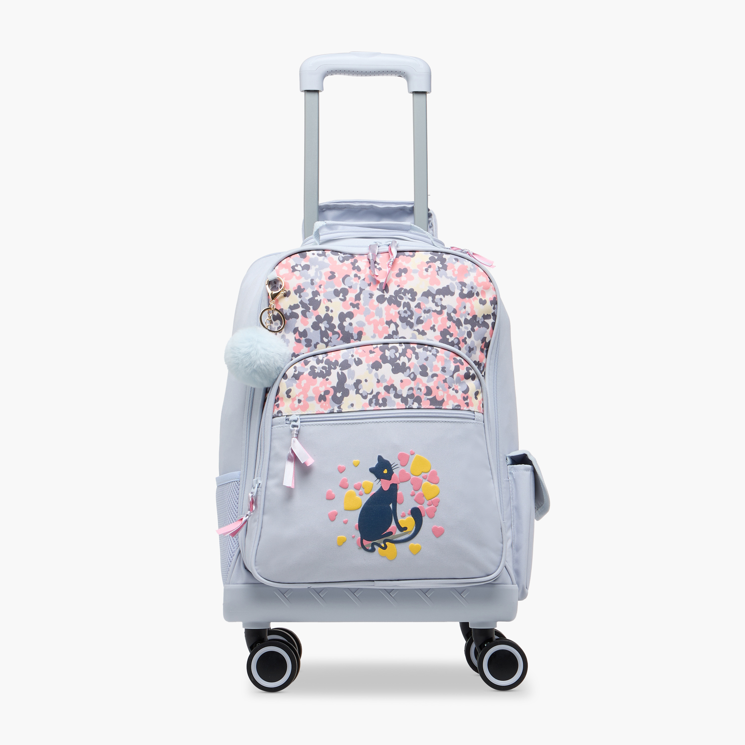 Juniors Cat Print Trolley Backpack with Retractable Handle and Zip Closure - 18 Inches-school-bagsandbackpacks-trolleybags-image-7