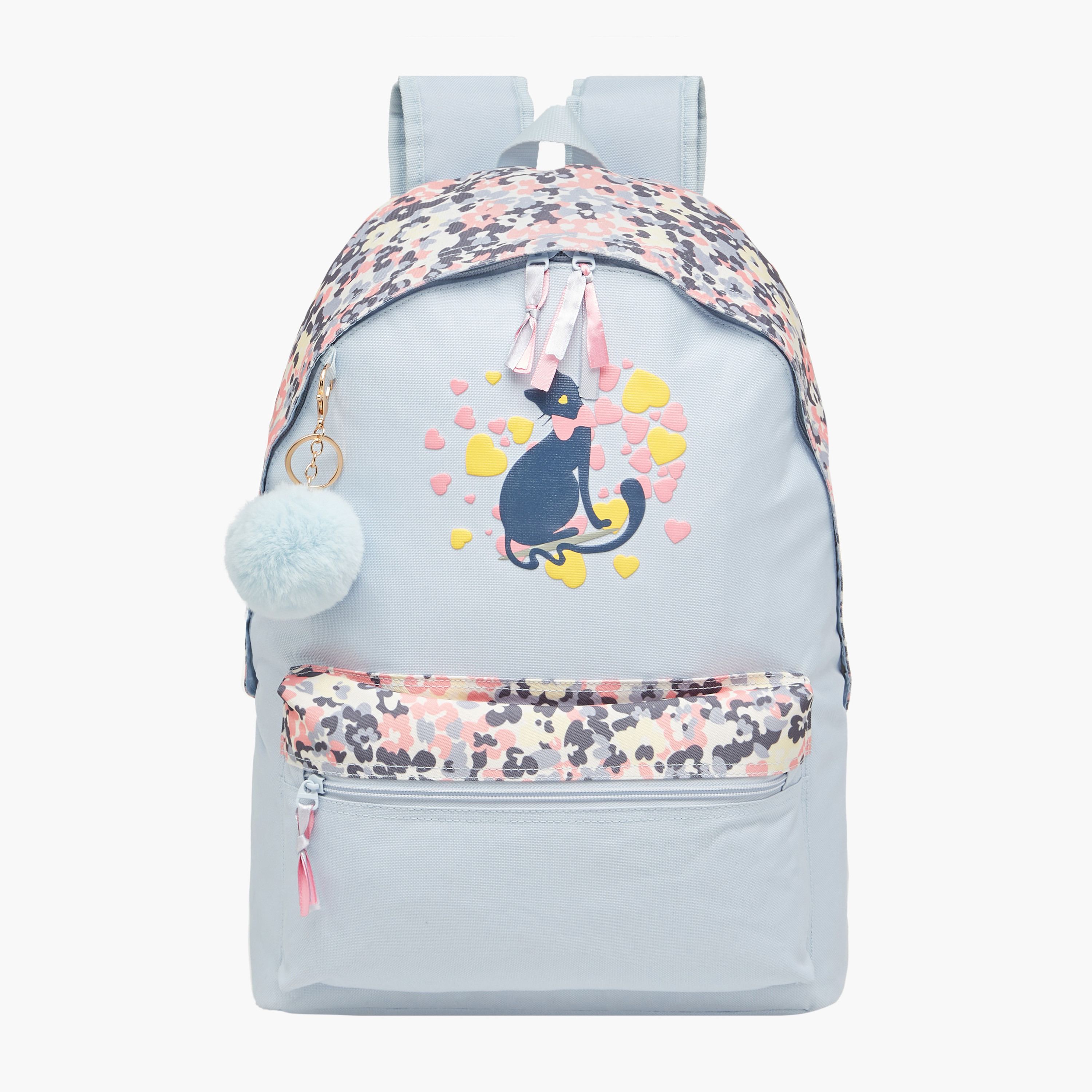 Juniors Cat Print Backpack with Adjustable Straps and Zip Closure - 18 inches-school-bagsandbackpacks-backpacks-image-1