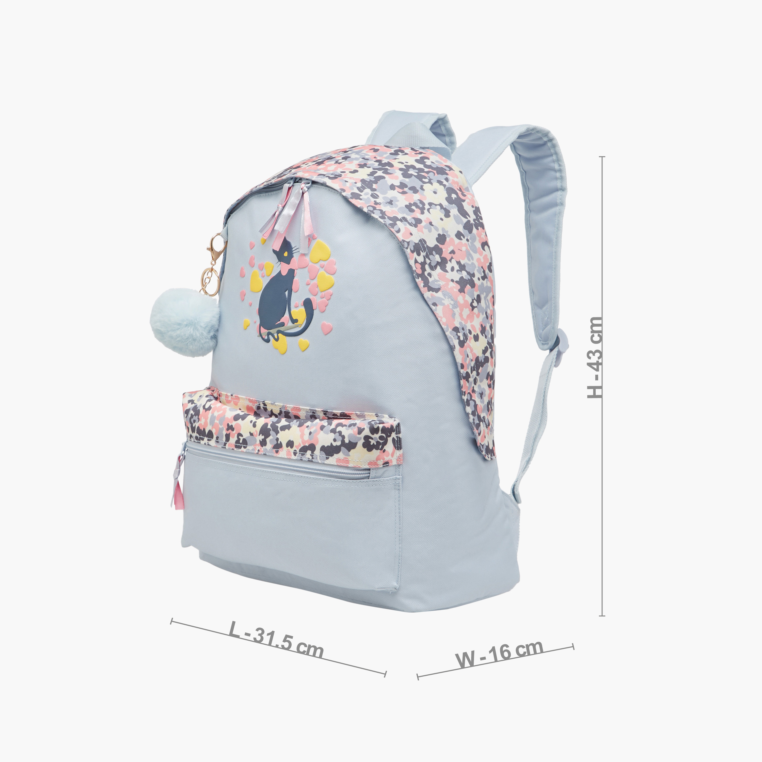 Juniors Cat Print Backpack with Adjustable Straps and Zip Closure - 18 inches-school-bagsandbackpacks-backpacks-image-2