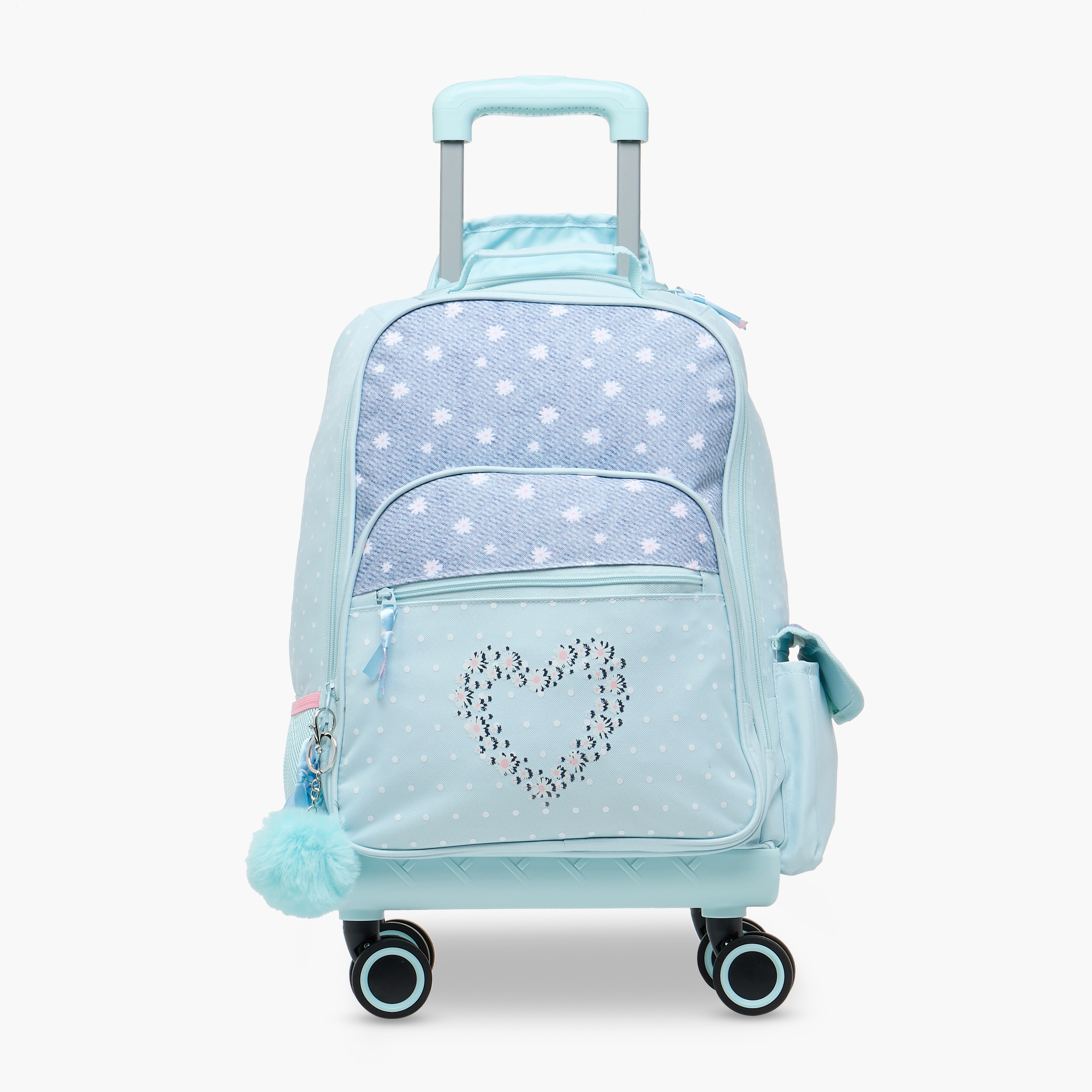 Juniors Heart Print Trolley Backpack with Retractable Handle and Zip Closure - 18 Inches-school-bagsandbackpacks-trolleybags-image-1