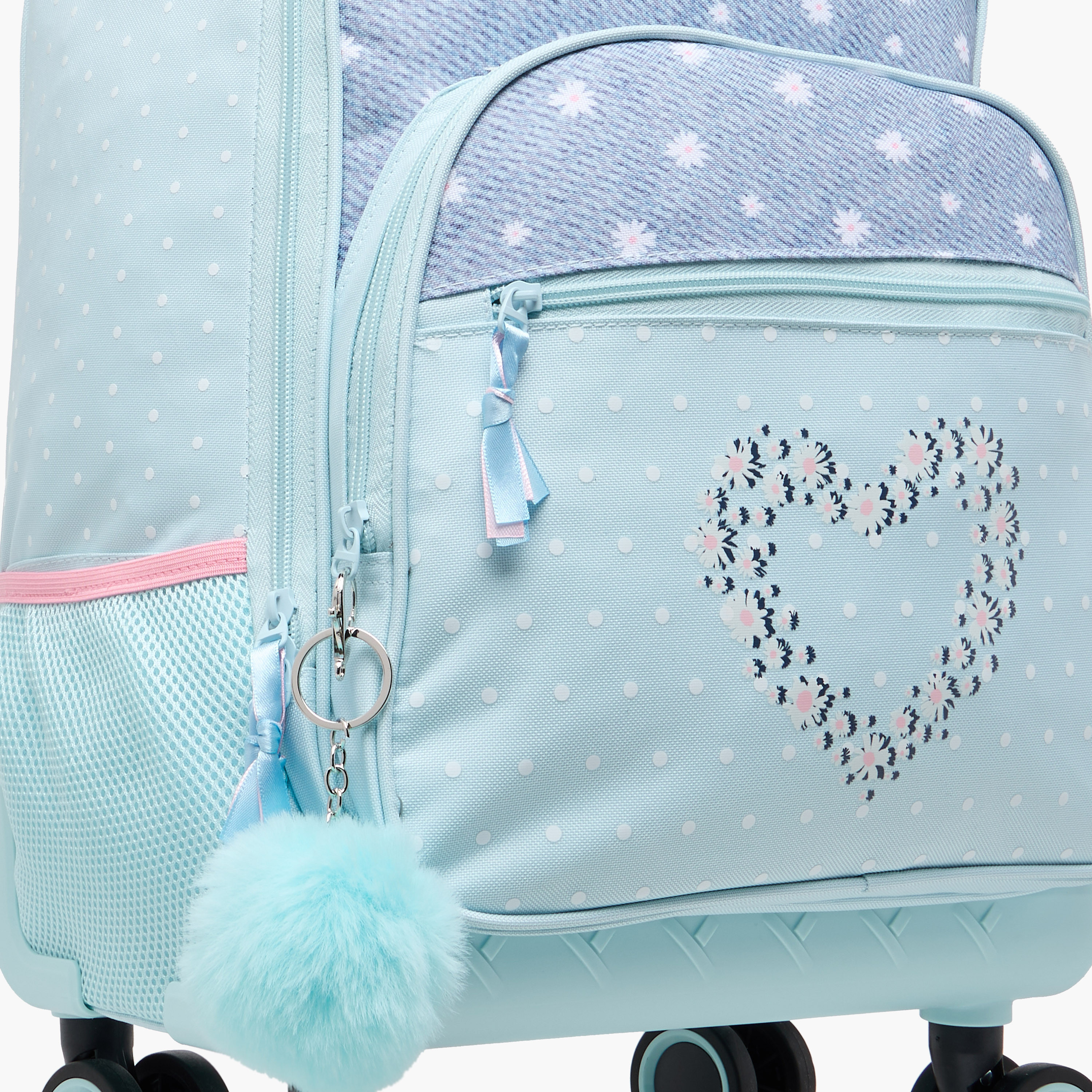 Juniors Heart Print Trolley Backpack with Retractable Handle and Zip Closure - 18 Inches-school-bagsandbackpacks-trolleybags-image-13